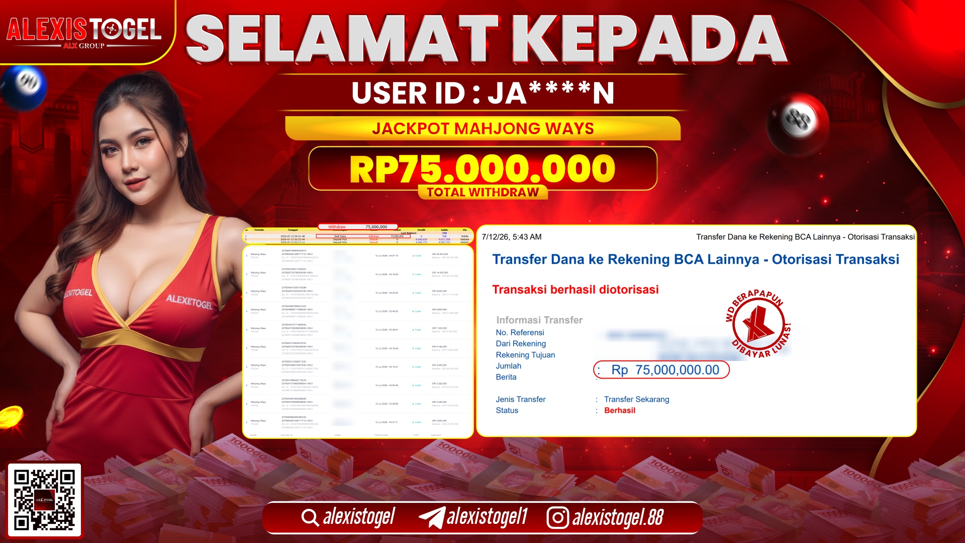 ALEXISTOGEL JACKPOT DI MAHJONG WAYS RP.75.000.000,- LUNAS
