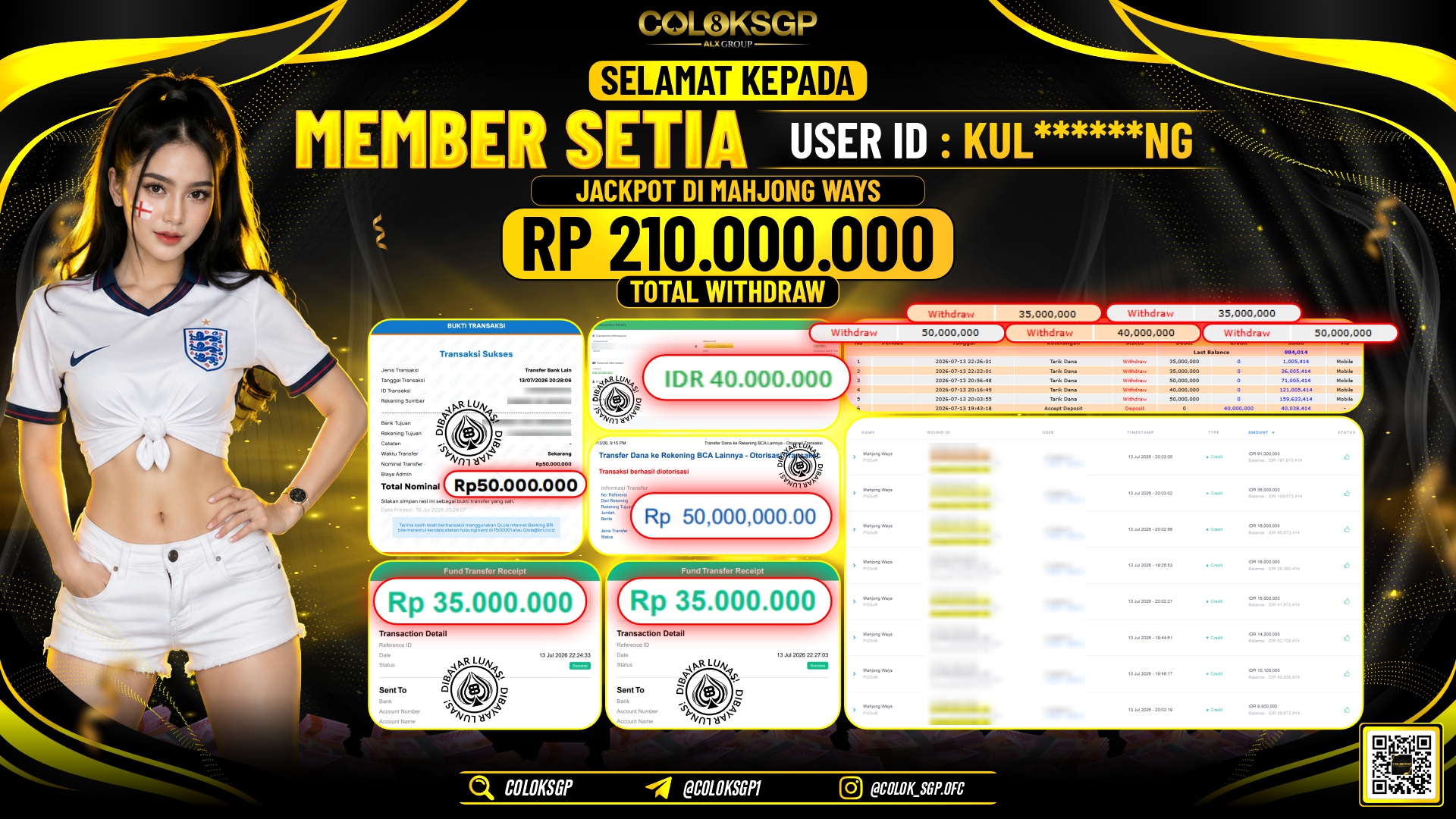COLOKSGP JACKPOT PGSOFT - MAHJONG WAYS RP210.000.000,- LUNAS