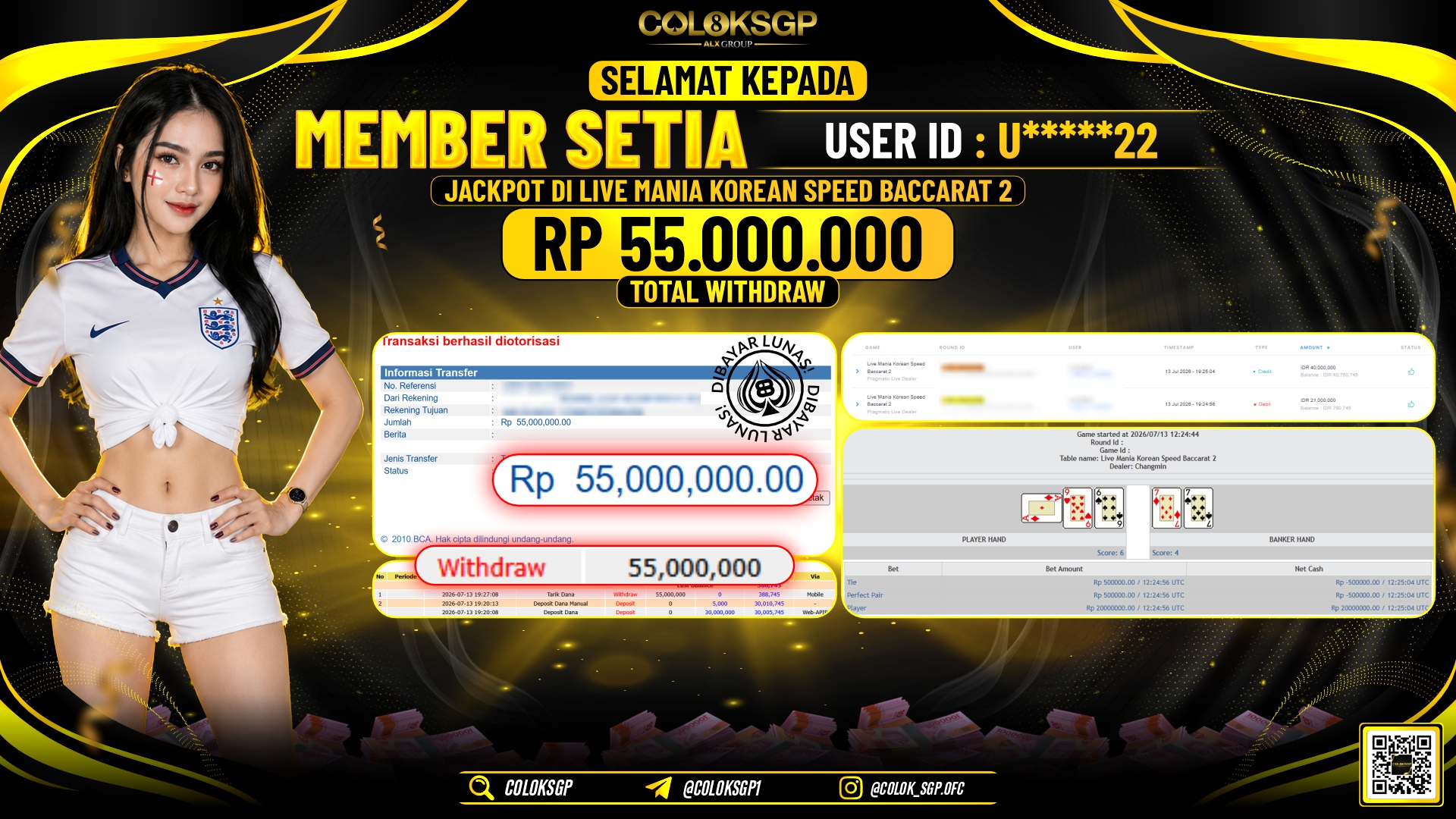 COLOKSGP JACKPOT PRAGMATIC LIVE DEALER - LIVE MANIA KOEREAN SPEED BACCARAT 2 RP55.000.000,- LUNAS