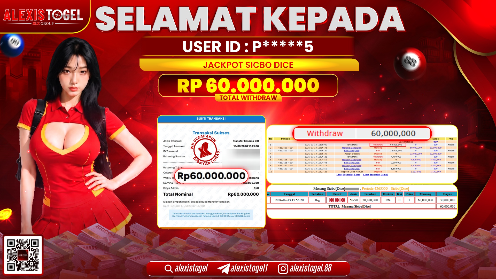 ALEXISTOGEL JACKPOT DI SICBO DICE RP.60.000.000,- LUNAS
