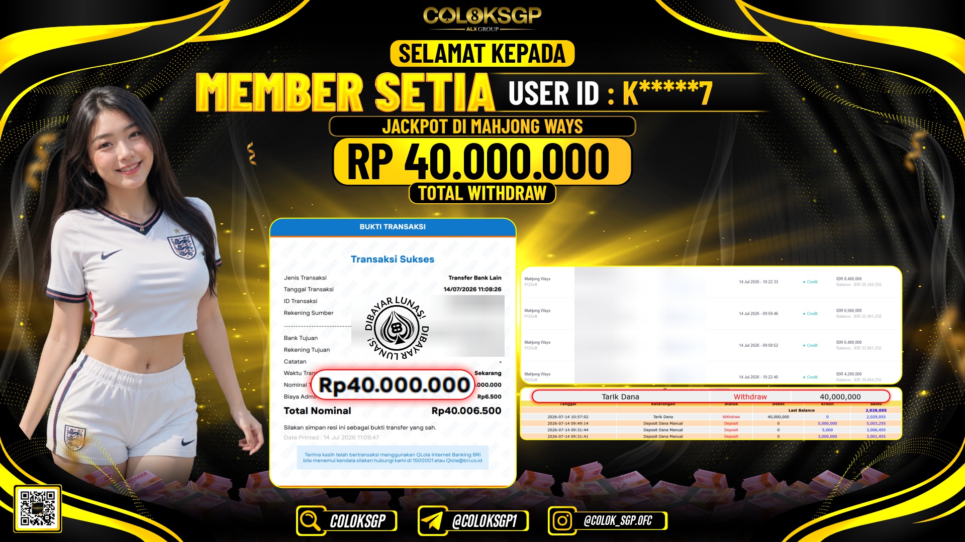 COLOKSGP JACKPOT PGSOFT - MAHJONG WAYS RP40.000.000,- LUNAS
