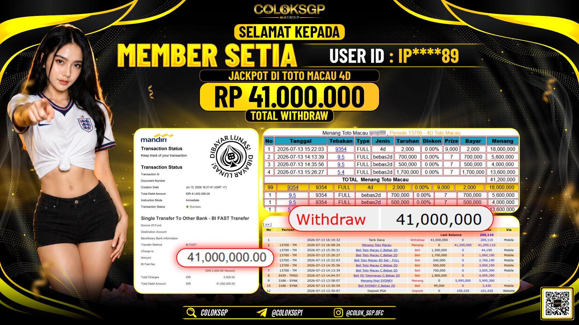 COLOKSGP JACKPOT POLLS - TOTO MACAU 4D RP41.000.000,- LUNAS