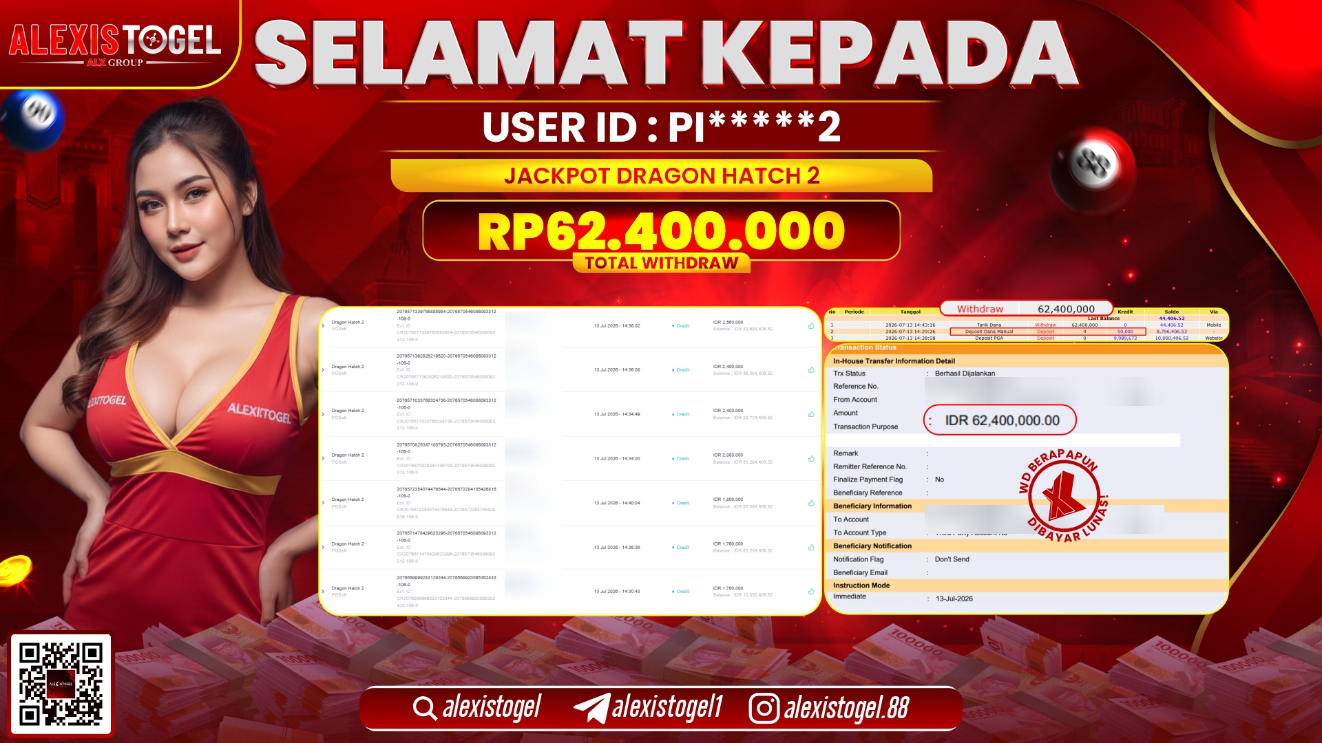 ALEXISTOGEL JACKPOT DI DRAGON HATCH 2 RP.62.400.000,- LUNAS