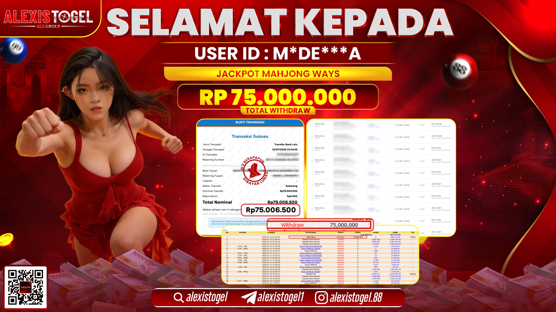 ALEXISTOGEL JACKPOT DI MAHJONG WAYS RP.75.000.000,- LUNAS