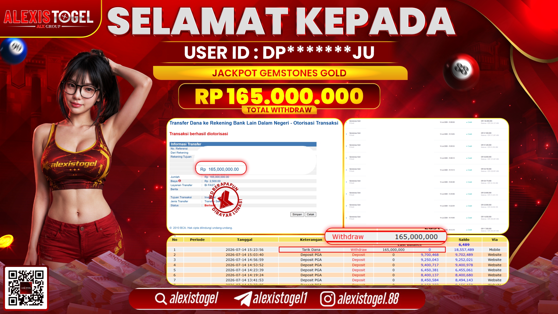 ALEXISTOGEL JACKPOT DI GEMSTONES GOLD RP.165.000.000,- LUNAS