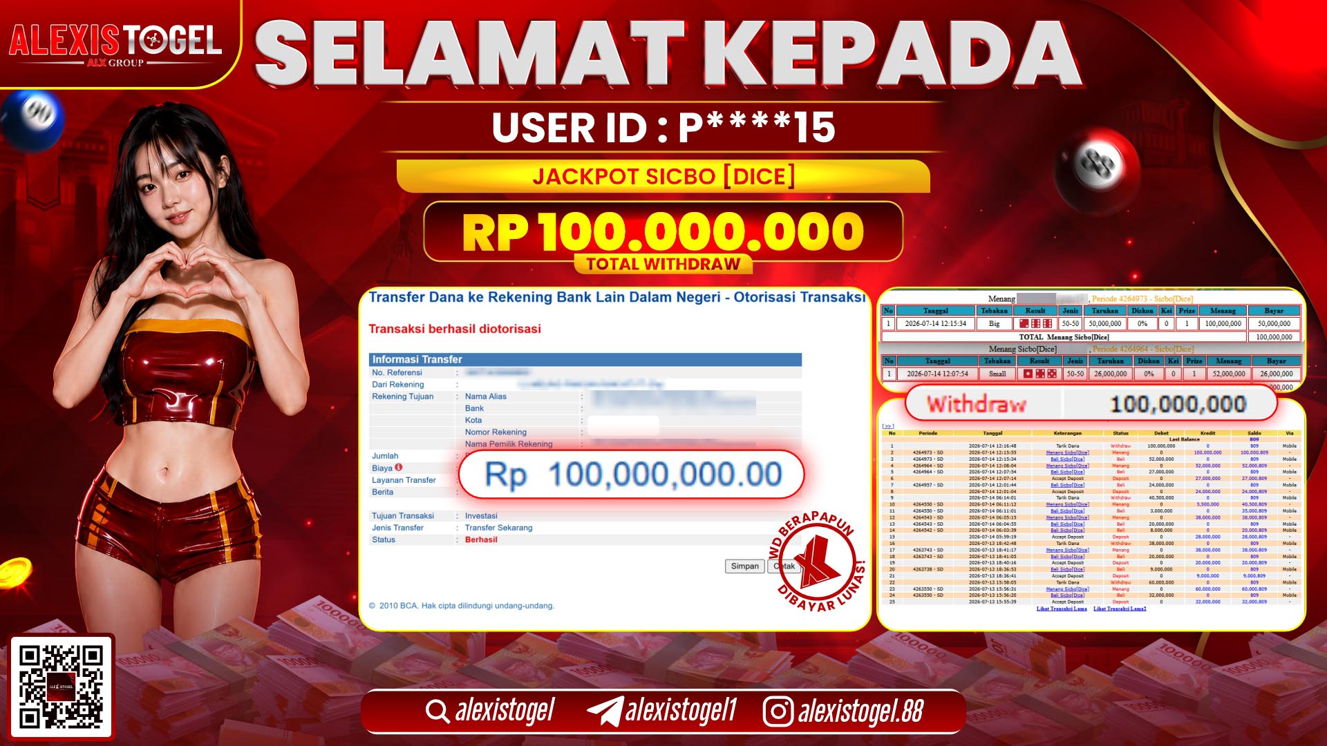 ALEXISTOGEL JACKPOT DI SICBO DICE RP.100.000.000,- LUNAS