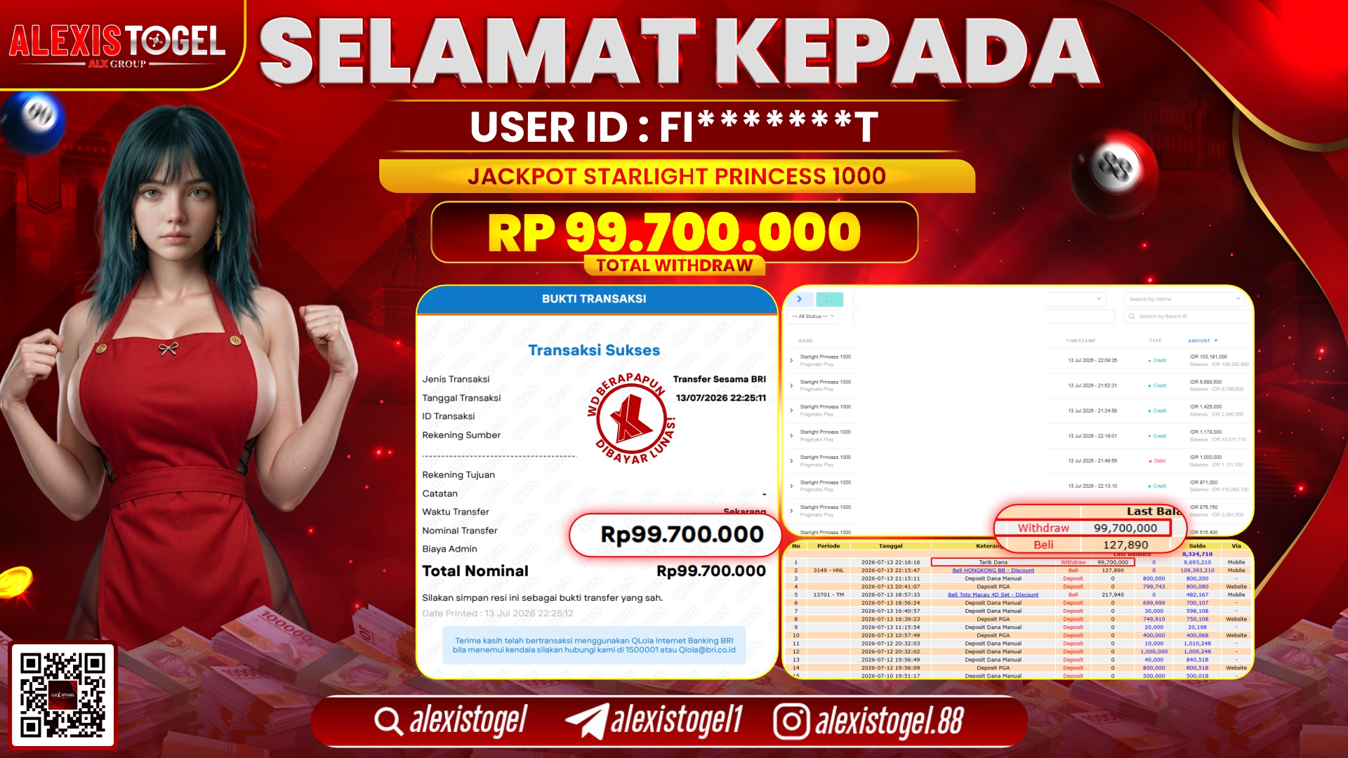 ALEXISTOGEL JACKPOT DI STARLIGHT PRINCESS 1000 RP.99.700.000,- LUNAS
