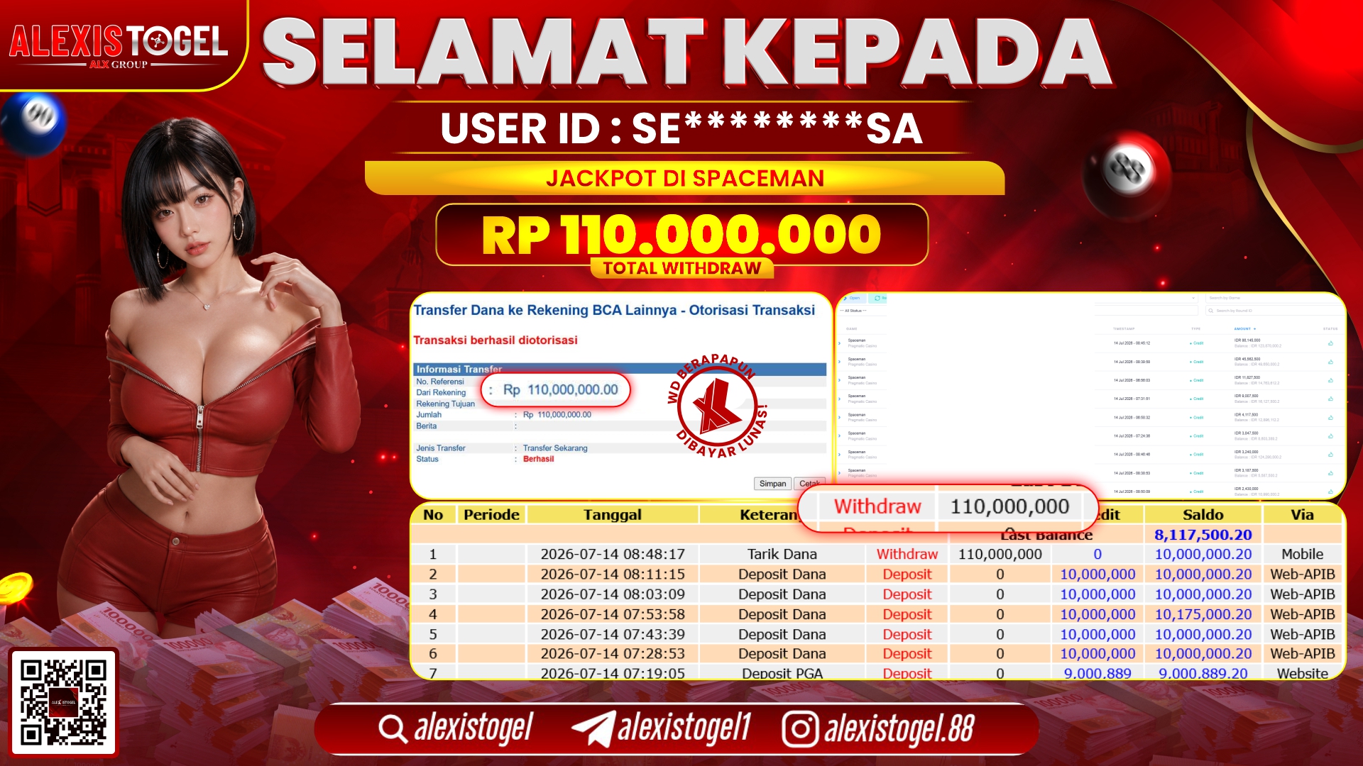 ALEXISTOGEL JACKPOT DI SPACEMAN RP.110.000.000,- LUNAS