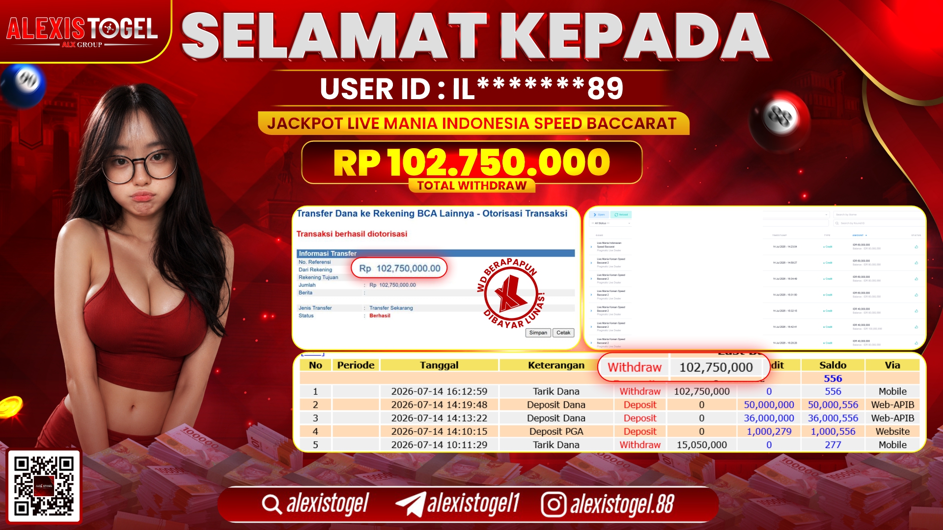 ALEXISTOGEL JACKPOT DI LIVE MANIA INDONESIA SPEED BACCARAT RP.102.750.000,- LUNAS