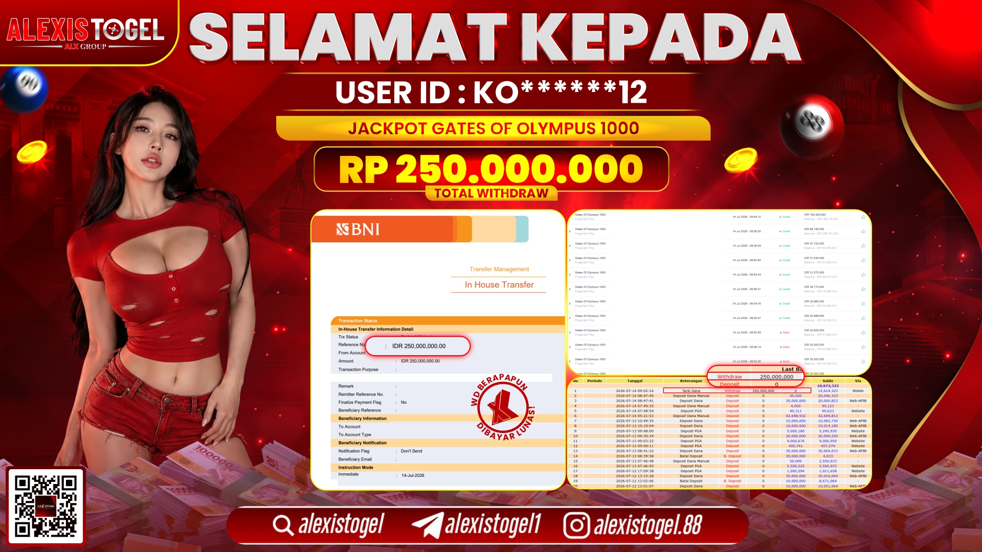 ALEXISTOGEL JACKPOT DI GATES OF OLYMPUS 1000 RP.250.000.000,- LUNAS