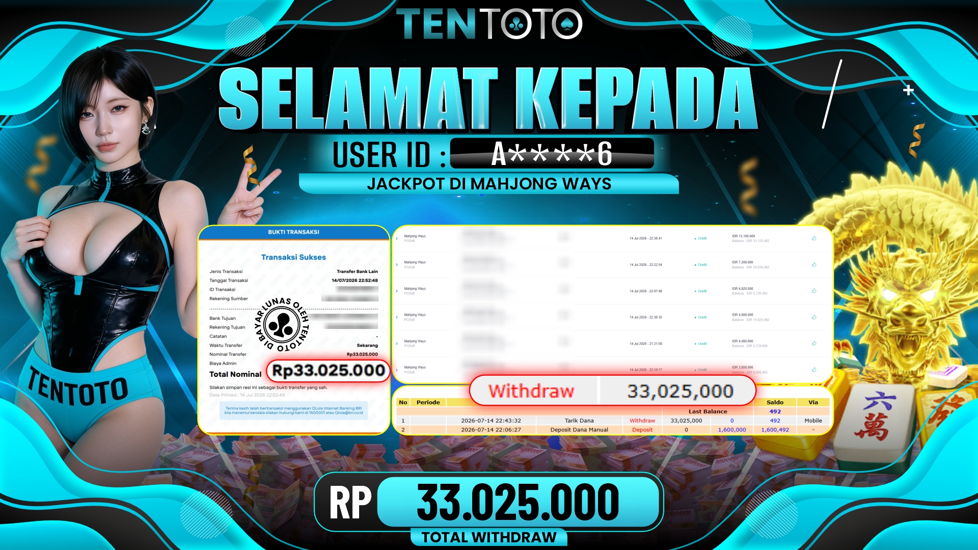 TENTOTO Mahjong Ways Rp. 33.025.000,- LUNAS