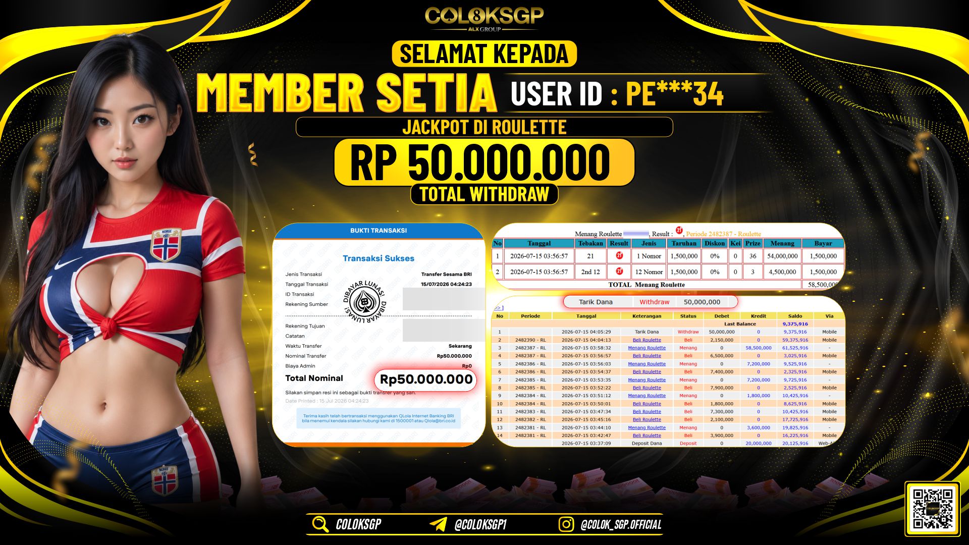 COLOKSGP JACKPOT IDNLIVE - ROULETTE RP50.000.000,- LUNAS