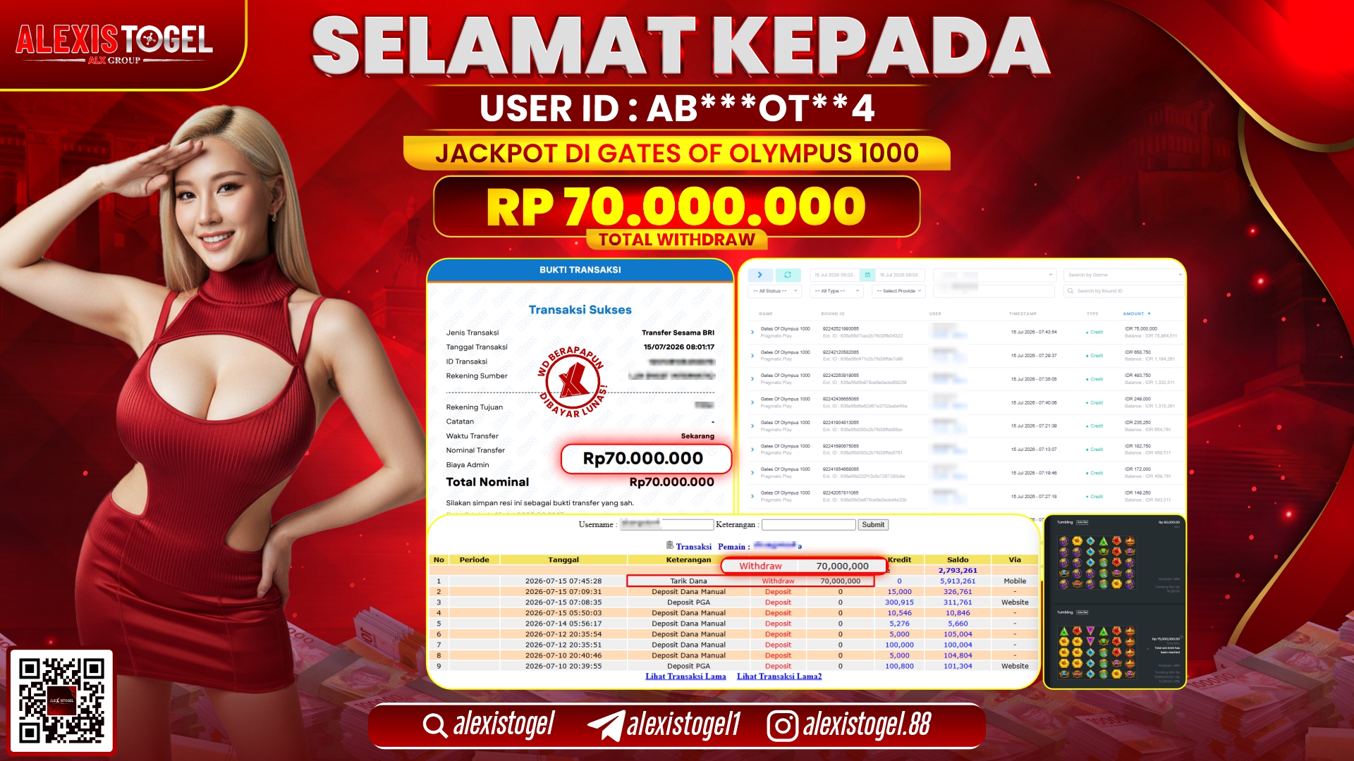 ALEXISTOGEL JACKPOT DI GATES OF OLYMPUS 1000 RP.70.000.000,- LUNAS