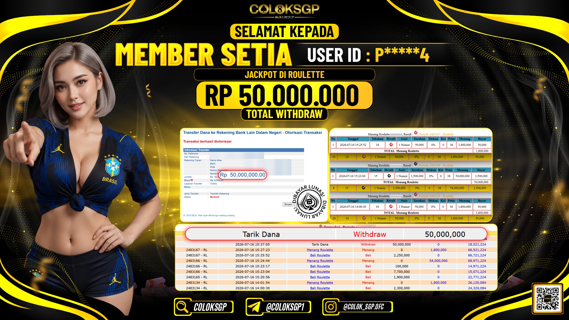 COLOKSGP JACKPOT IDNLIVE - ROULETTE RP50.000.000,- LUNAS
