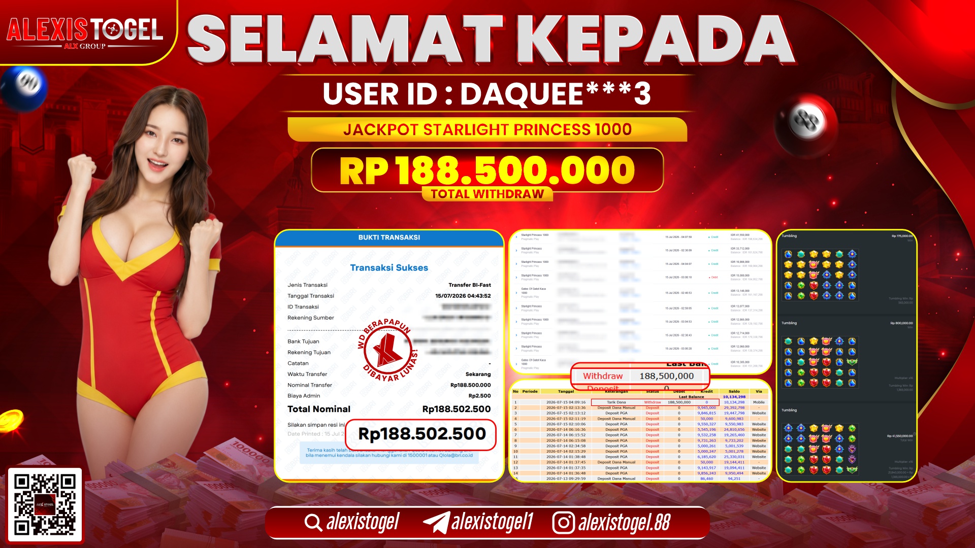 ALEXISTOGEL JACKPOT DI STARLIGHT PRINCESS 1000 RP.188.500.000,- LUNAS