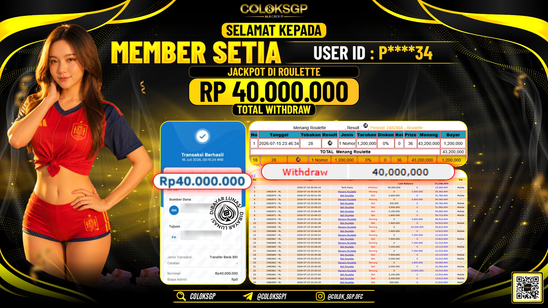 COLOKSGP JACKPOT IDNLIVE - ROULETTE RP40.000.000,- LUNAS