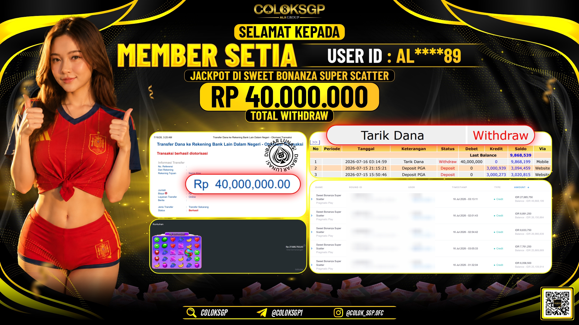 COLOKSGP JACKPOT PRAGMATIC PLAY - SWET BONANZA SUPER SCATTER RP40.000.000,- LUNAS