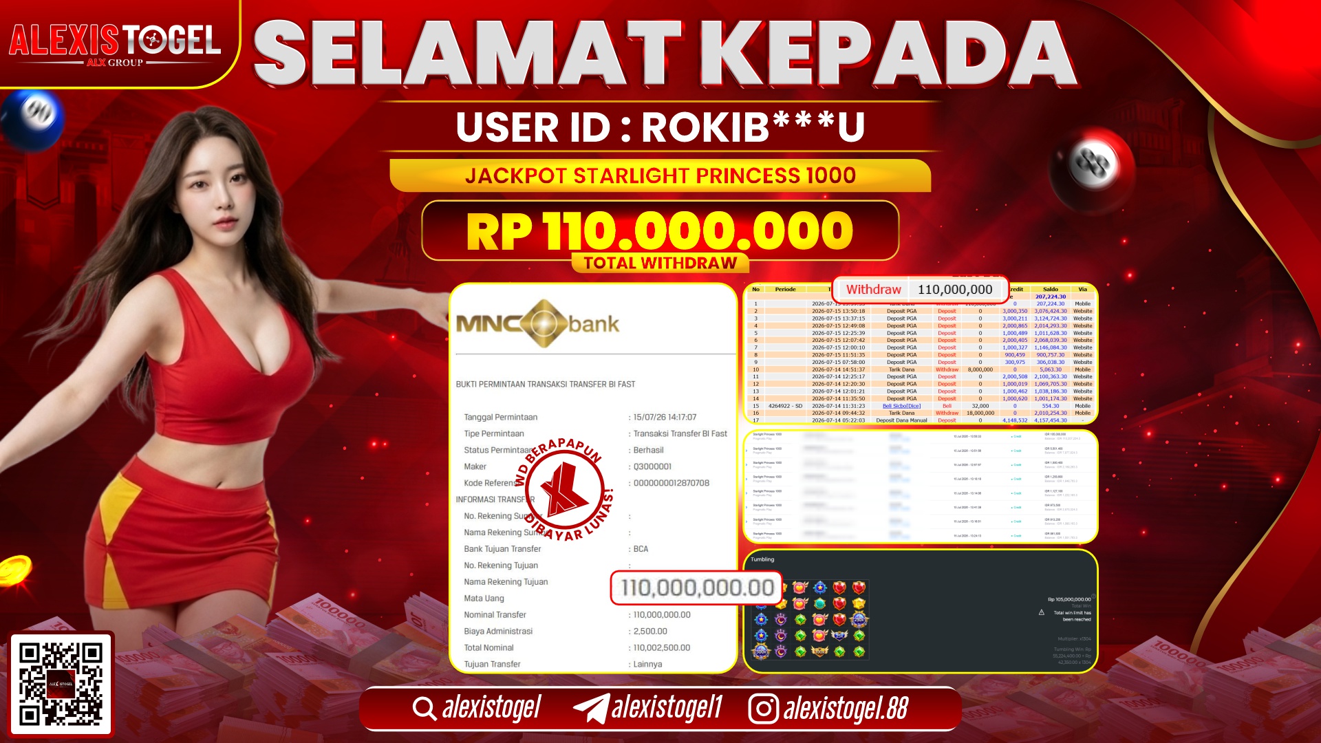 ALEXISTOGEL JACKPOT DI STARLIGHT PRINCESS 1000 RP.110.000.000,- LUNAS