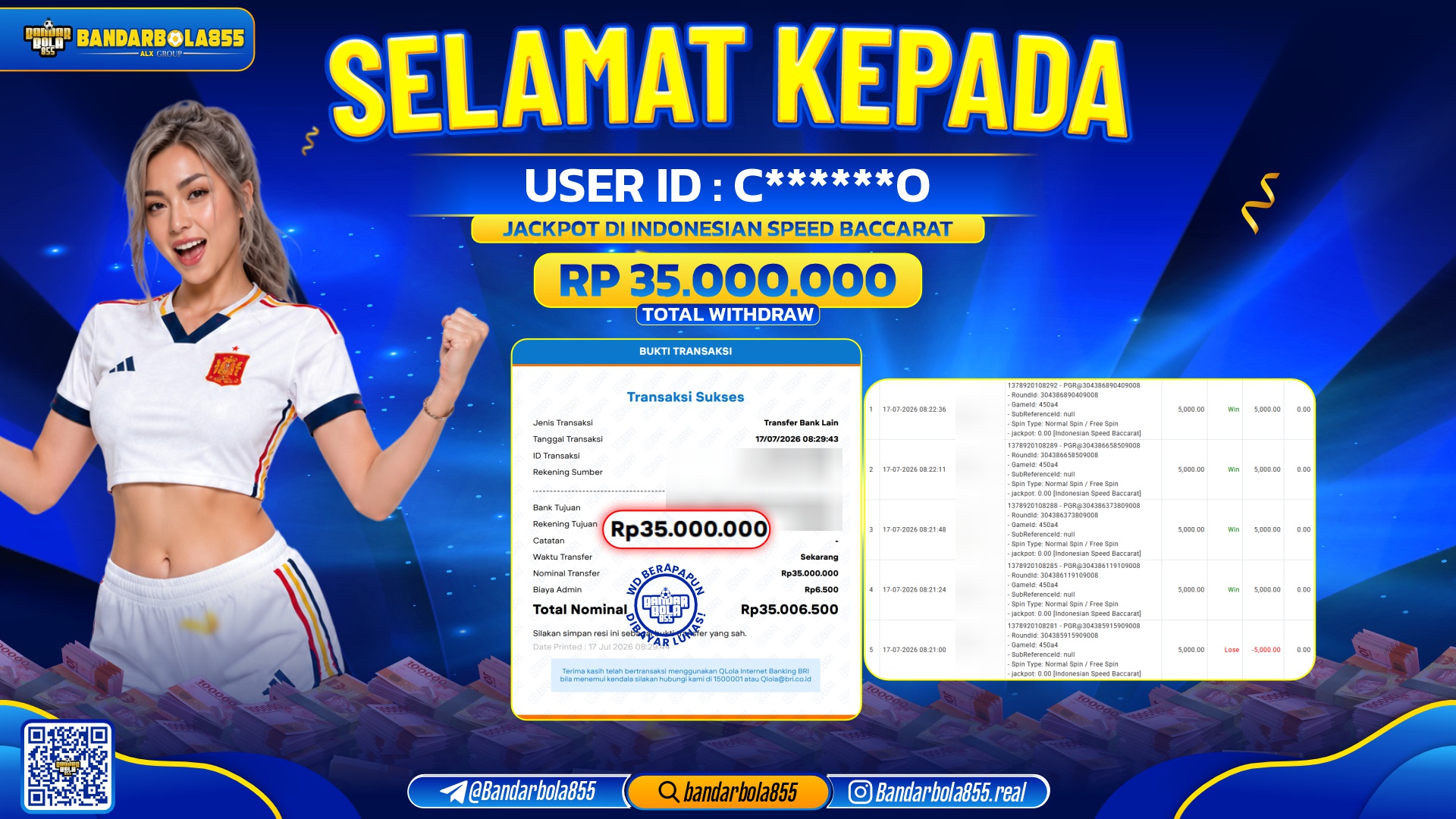 JACKPOT BANDARBOLA855 DI INDONESIAN SPEED BACCARAT Rp35.000.000, - LUNAS🎖