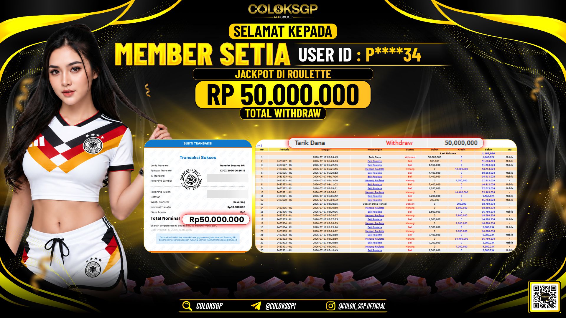 COLOKSGP JACKPOT IDNLIVE - ROULETTE RP50.000.000,- LUNAS