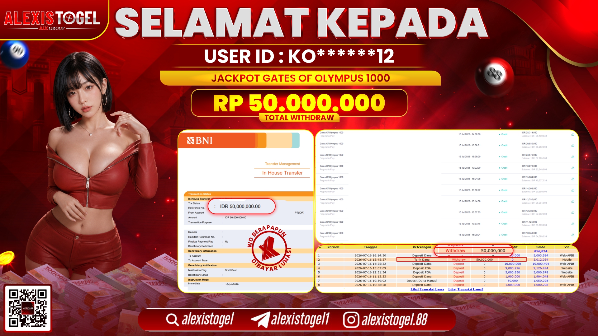 ALEXISTOGEL JACKPOT DI GATES OF OLYMPUS 1000 RP.50.000.000,- LUNAS