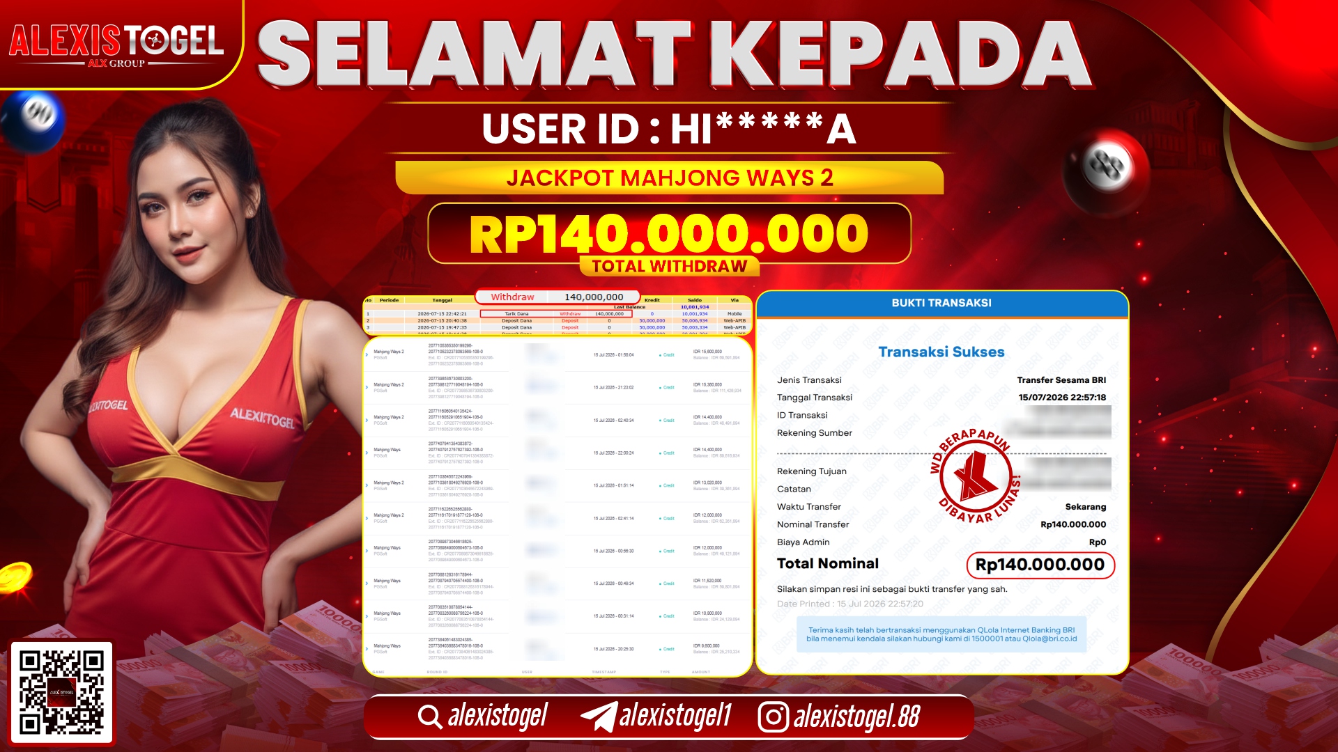 ALEXISTOGEL JACKPOT DI MAHJONG WAYS 2 RP.140.000.000,- LUNAS