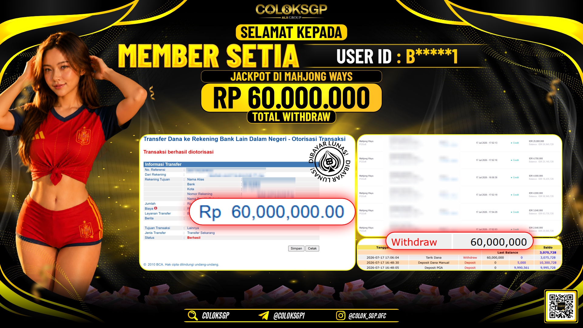 COLOKSGP JACKPOT PGSOFT - MAHJONG WAYS RP60.000.000,- LUNAS