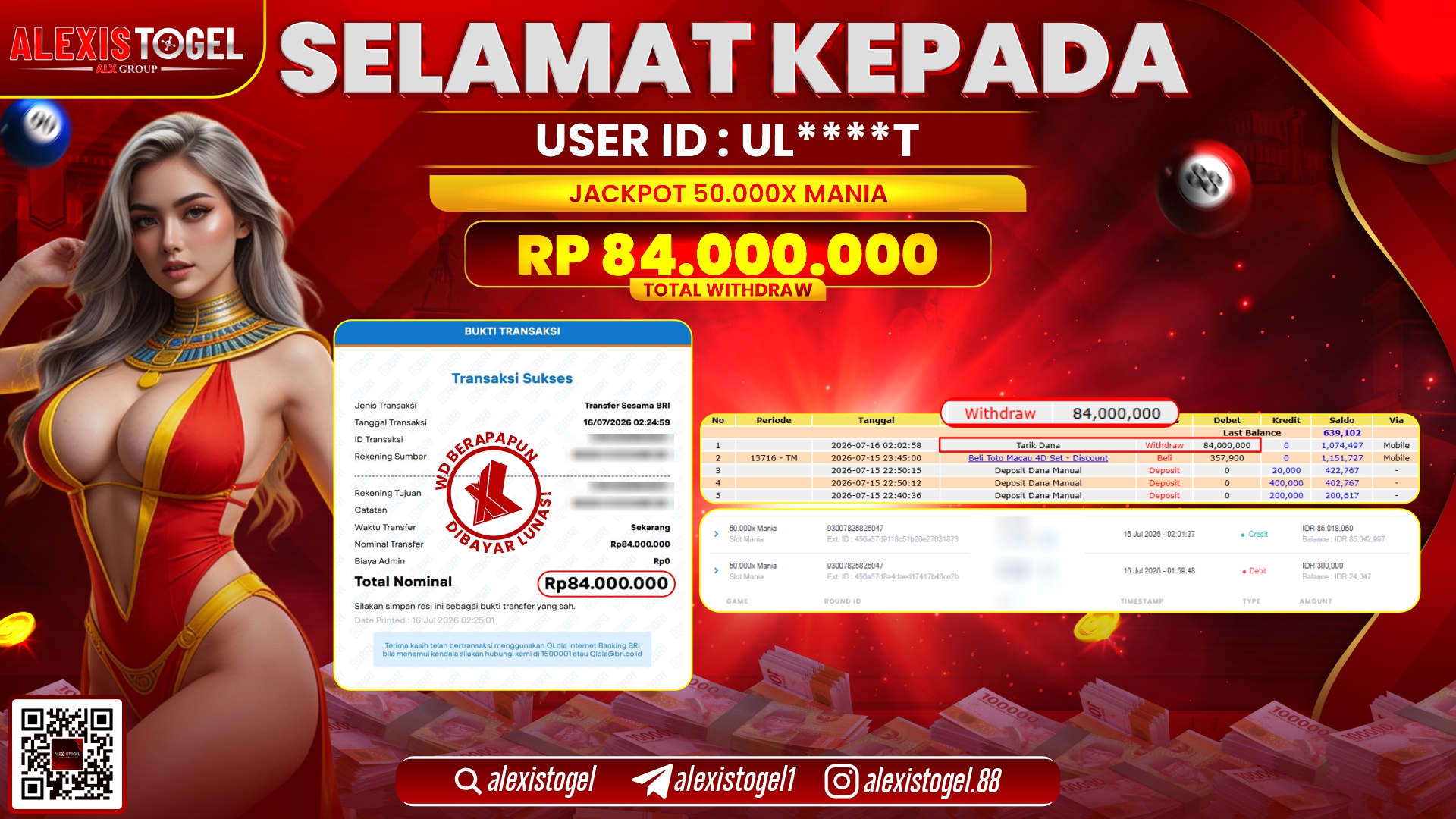 ALEXISTOGEL JACKPOT DI 50.000X MANIA RP.84.000.000,- LUNAS