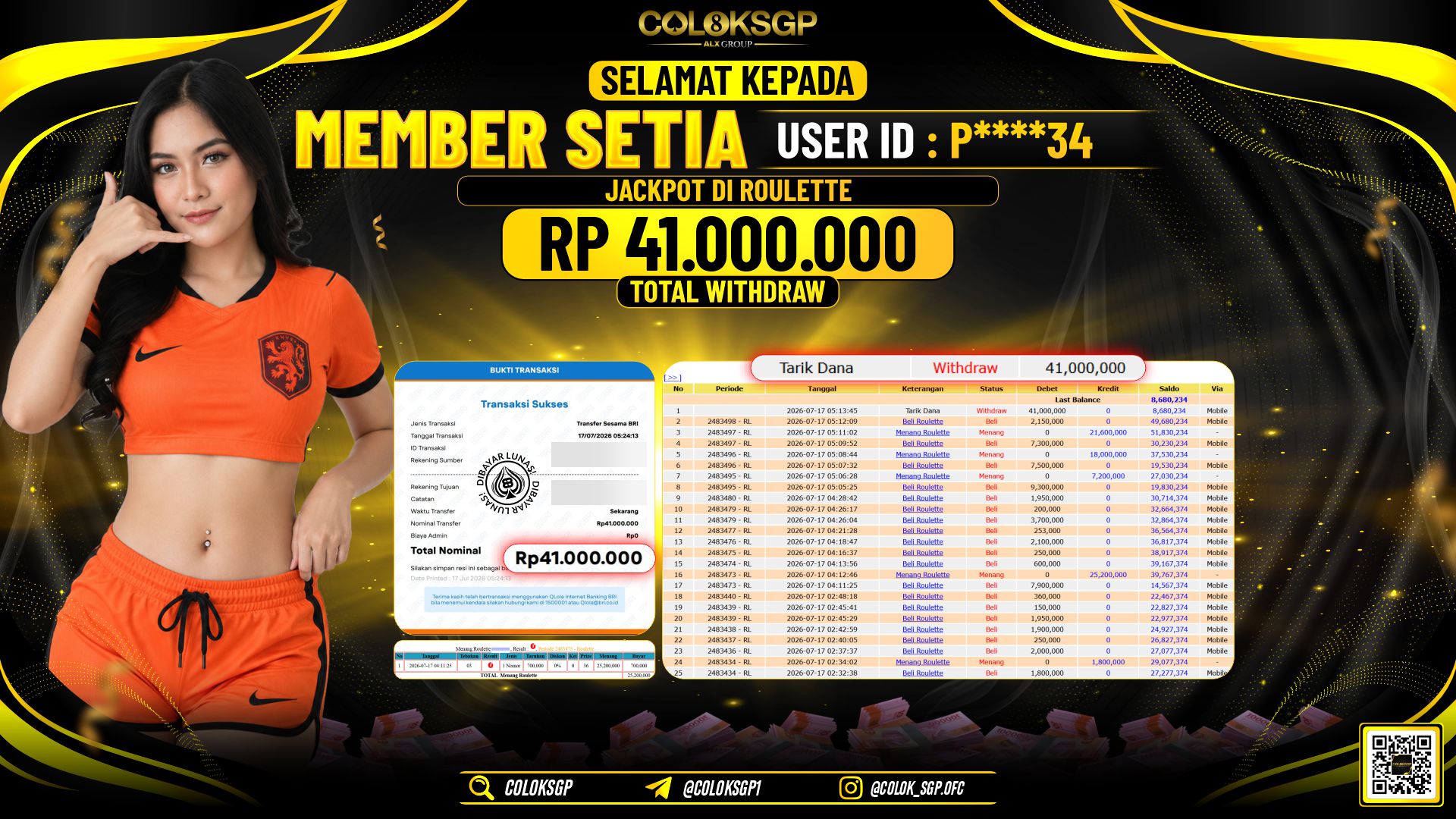 COLOKSGP JACKPOT IDNLIVE - ROULETTE RP41.000.000,- LUNAS