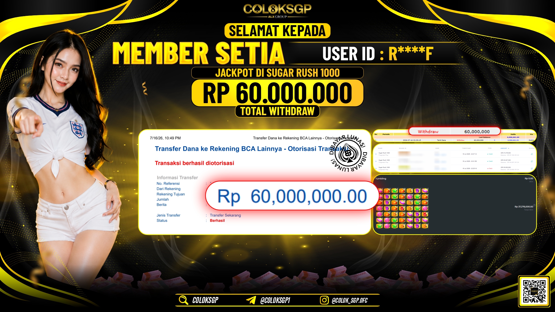COLOKSGP JACKPOT PRAGMATIC PLAY - SUGAR RUSH 1000 RP60.000.000,- LUNAS