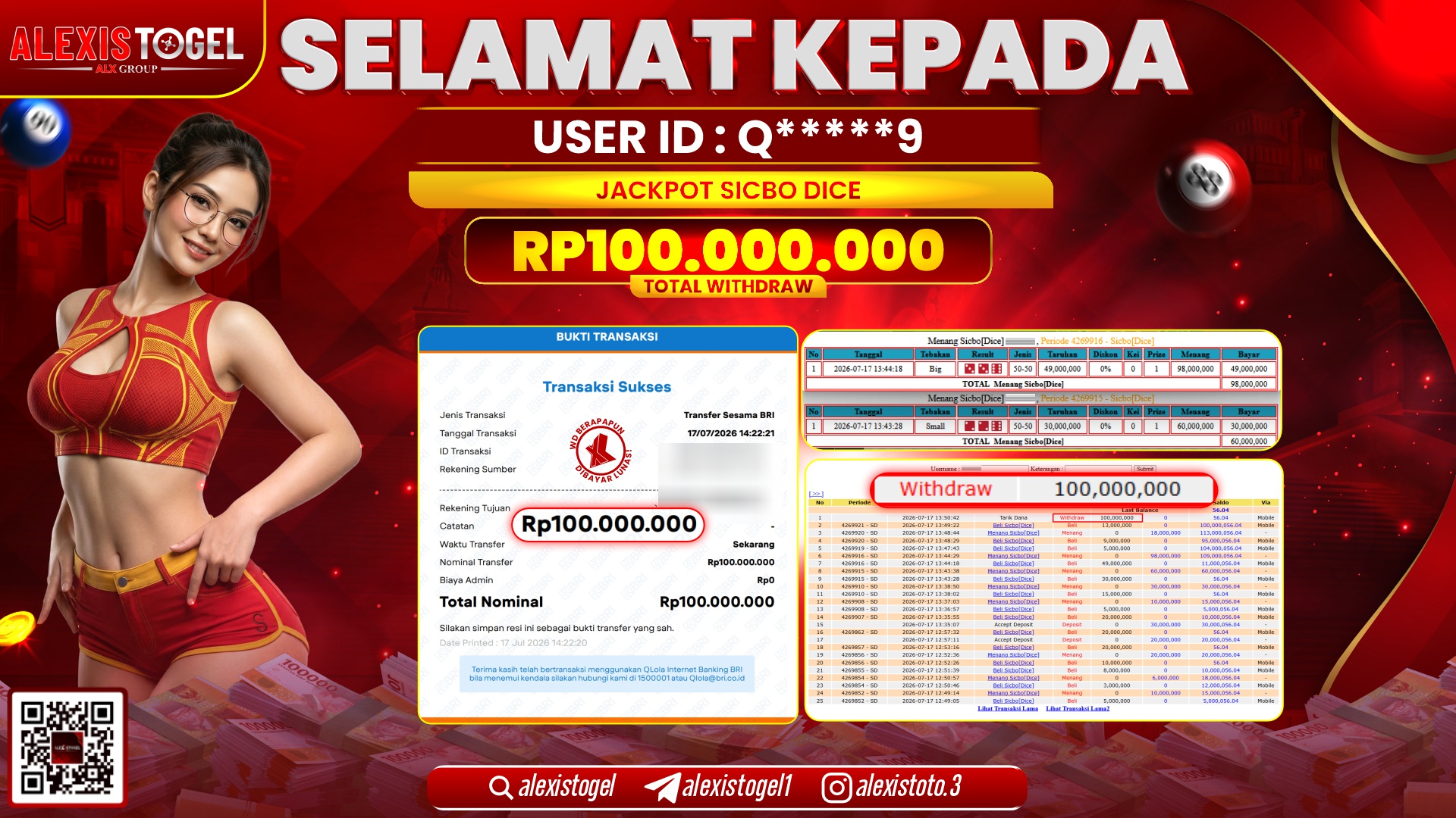 ALEXISTOGEL JACKPOT DI SICBO DICE RP.100.000.000,- LUNAS