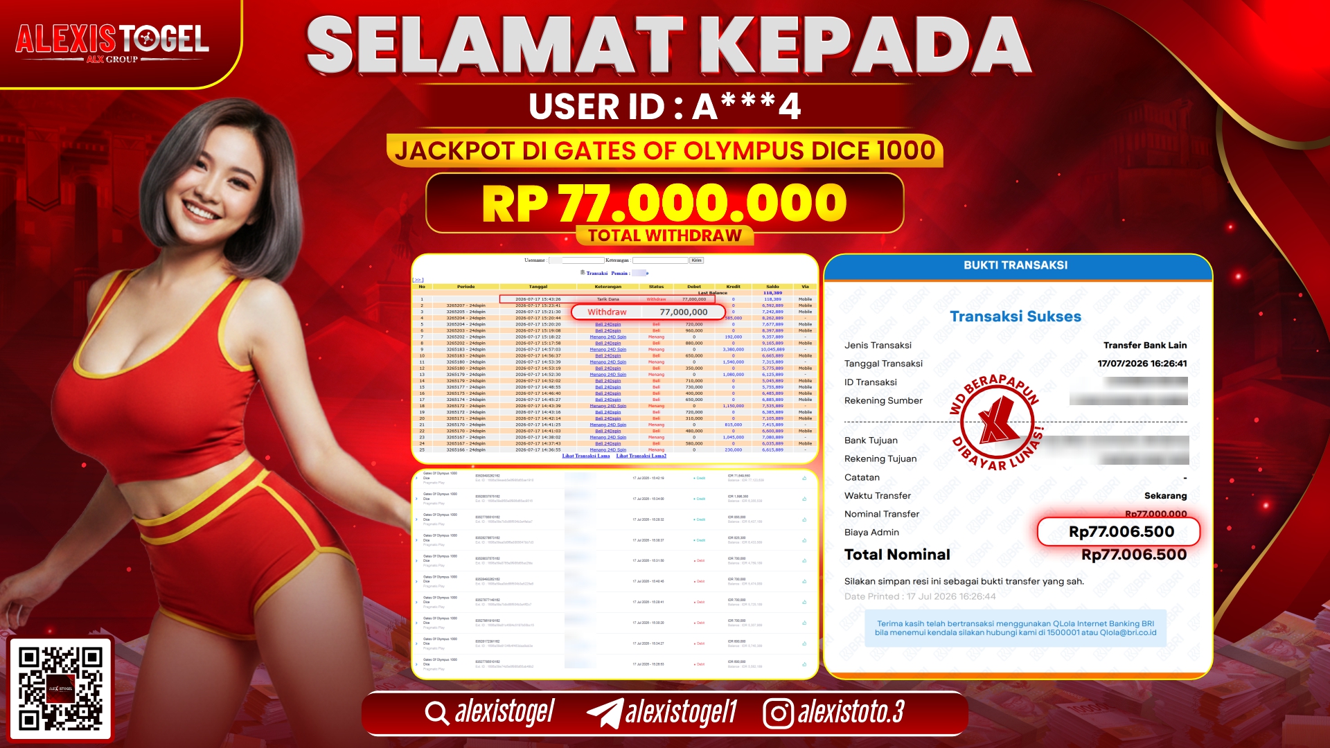 ALEXISTOGEL JACKPOT DI GATES OF OLYMPUS DICE 1000 RP.77.000.000,- LUNAS