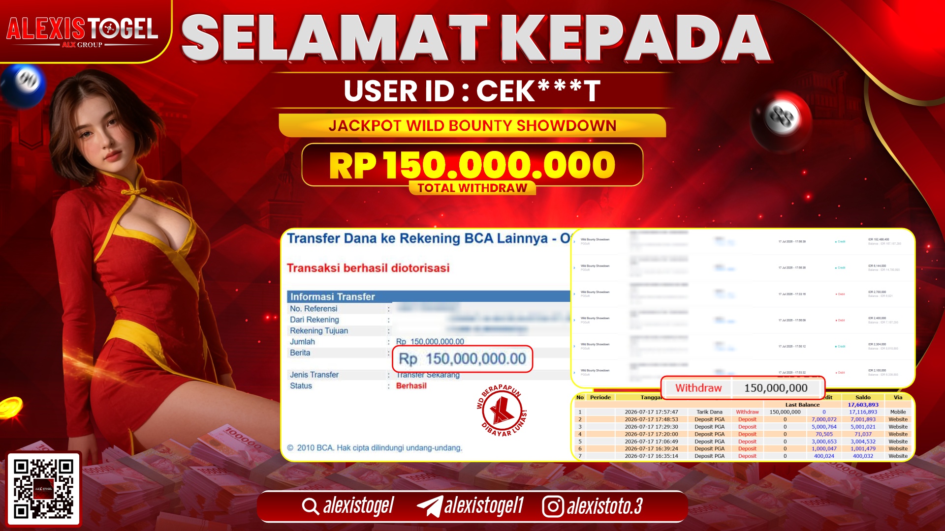 ALEXISTOGEL JACKPOT DI WILD BOUNTY SHOWDOWN RP.150.000.000,- LUNAS