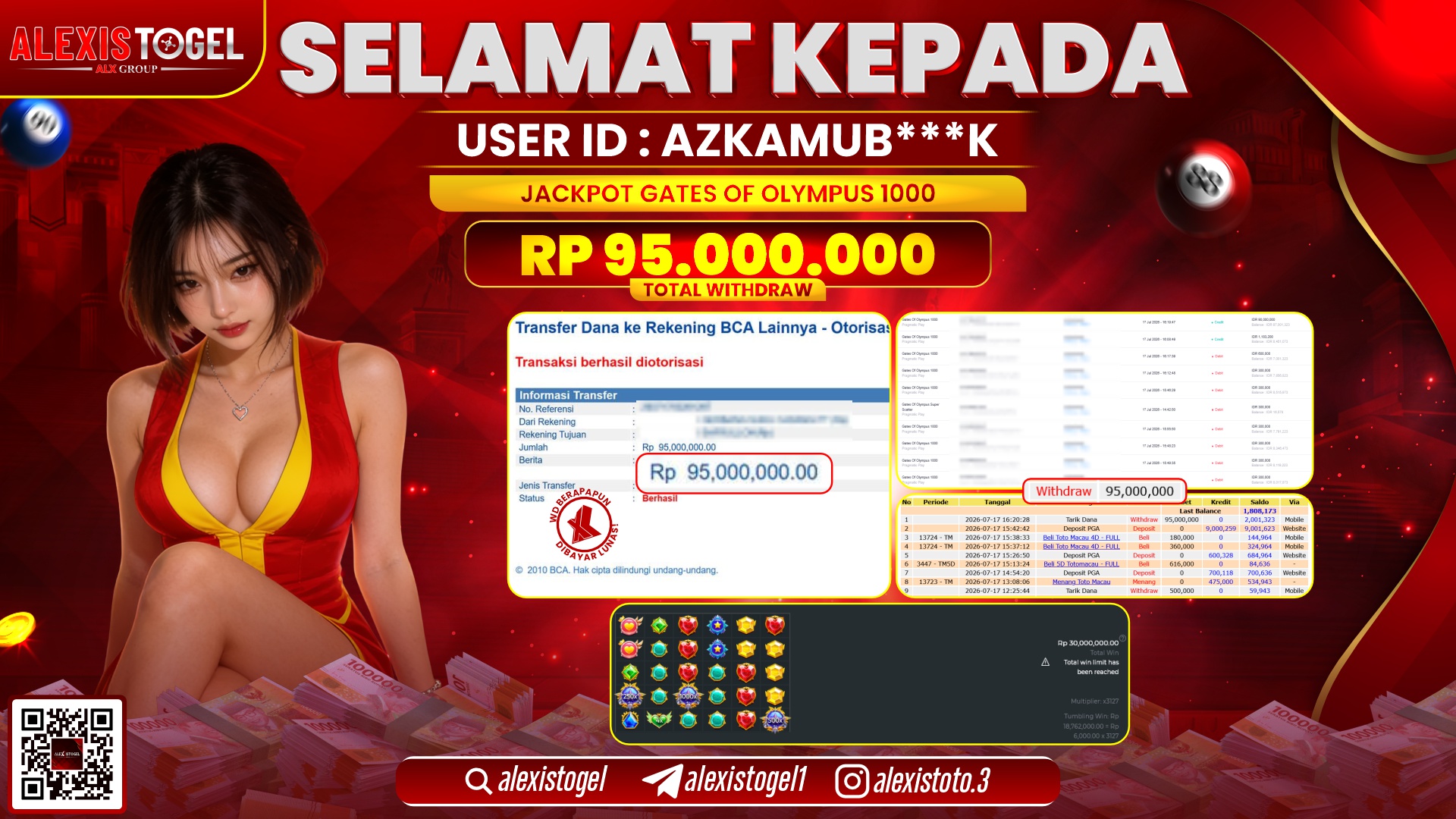 ALEXISTOGEL JACKPOT DI GATES OF OLYMPUS 1000 RP.95.000.000,- LUNAS