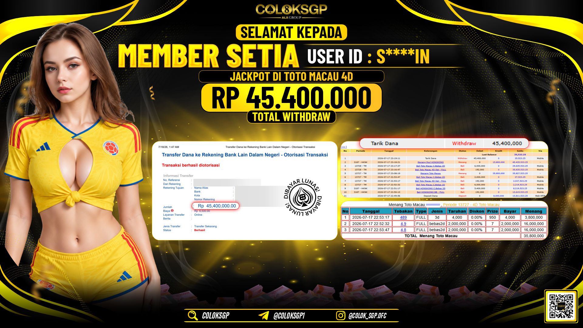 COLOKSGP JACKPOT POLLS - TOTO MACAU 4D RP45.400.000,- LUNAS