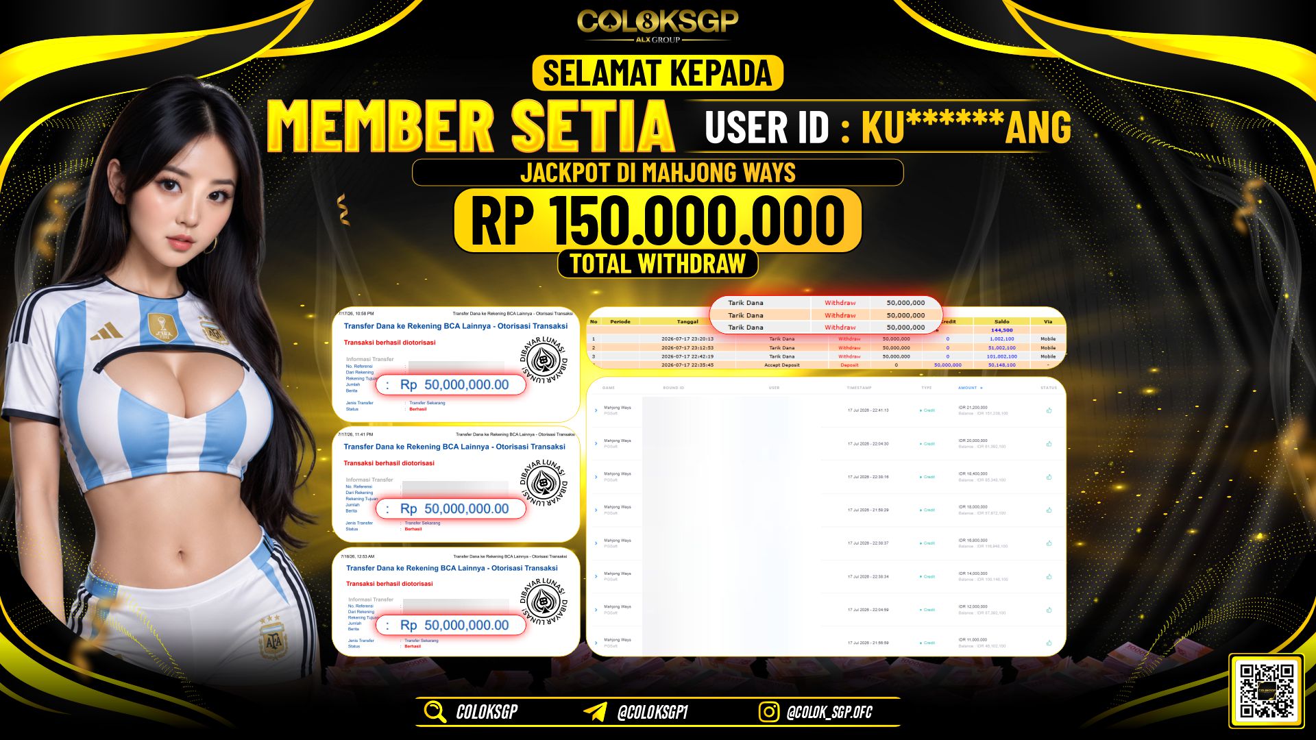 COLOKSGP JACKPOT PGSOFT - MAHJONG WAYS RP150.000.000,- LUNAS