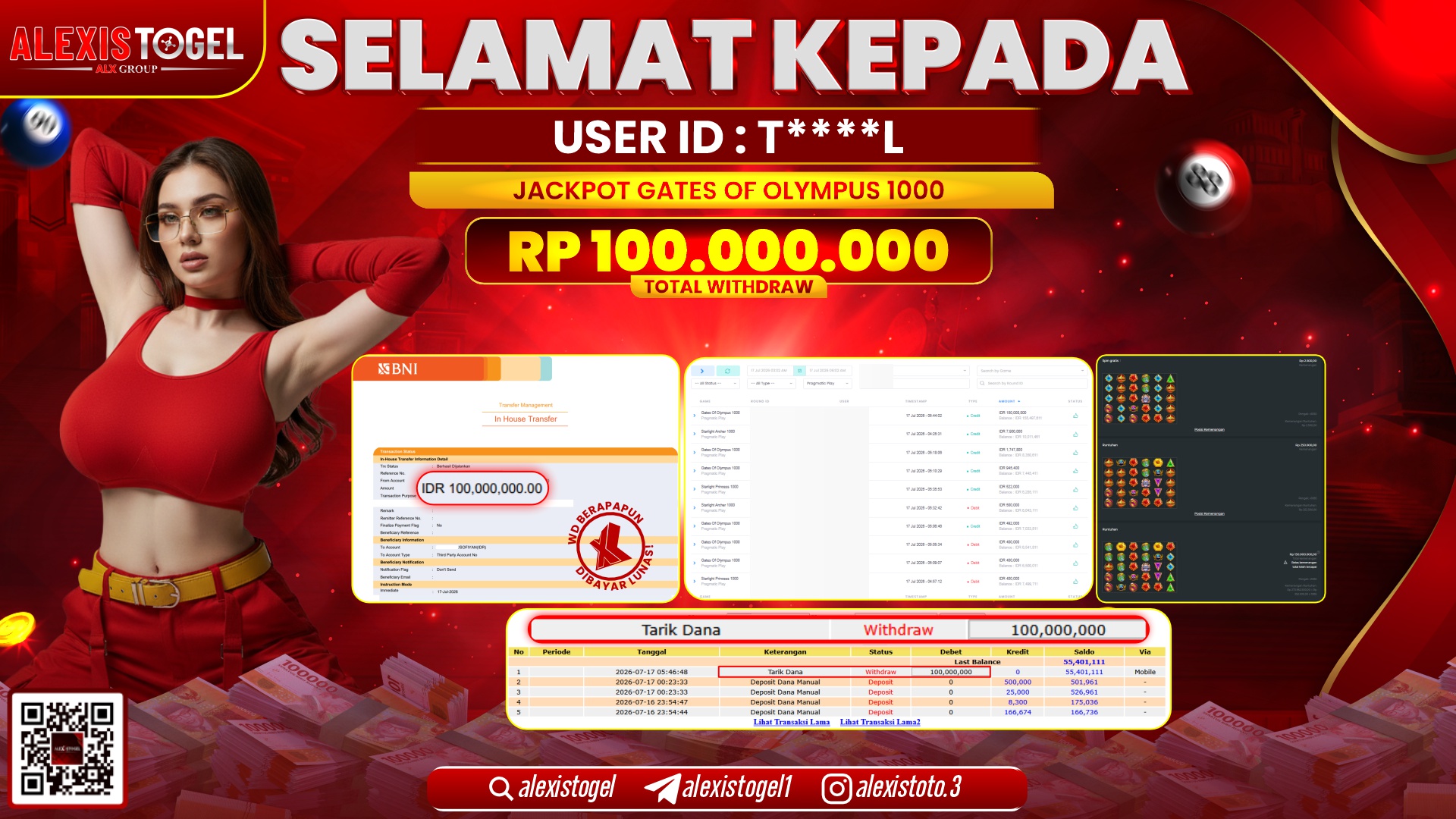 ALEXISTOGEL JACKPOT DI GATES OF OLYMPUS 1000 RP.100.000.000,- LUNAS