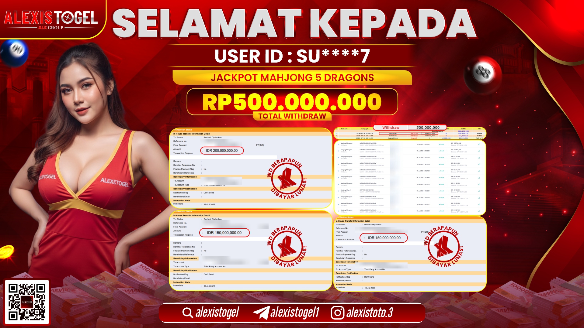 ALEXISTOGEL JACKPOT DI MAHJONG 5 DRAGONS RP.500.000.000,- LUNAS
