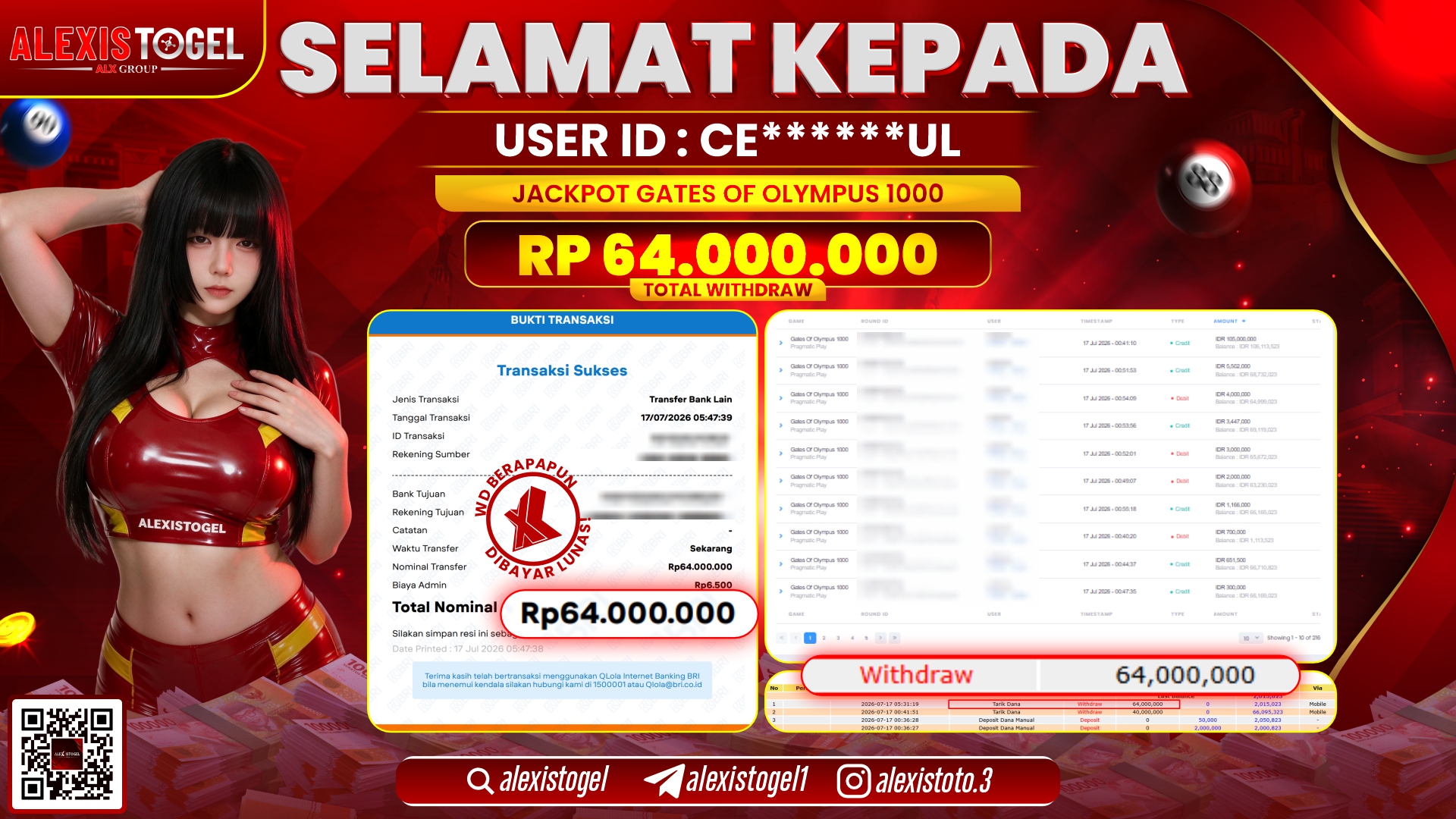 ALEXISTOGEL JACKPOT DI GATES OF OLYMPUS 1000 RP.64.000.000,- LUNAS