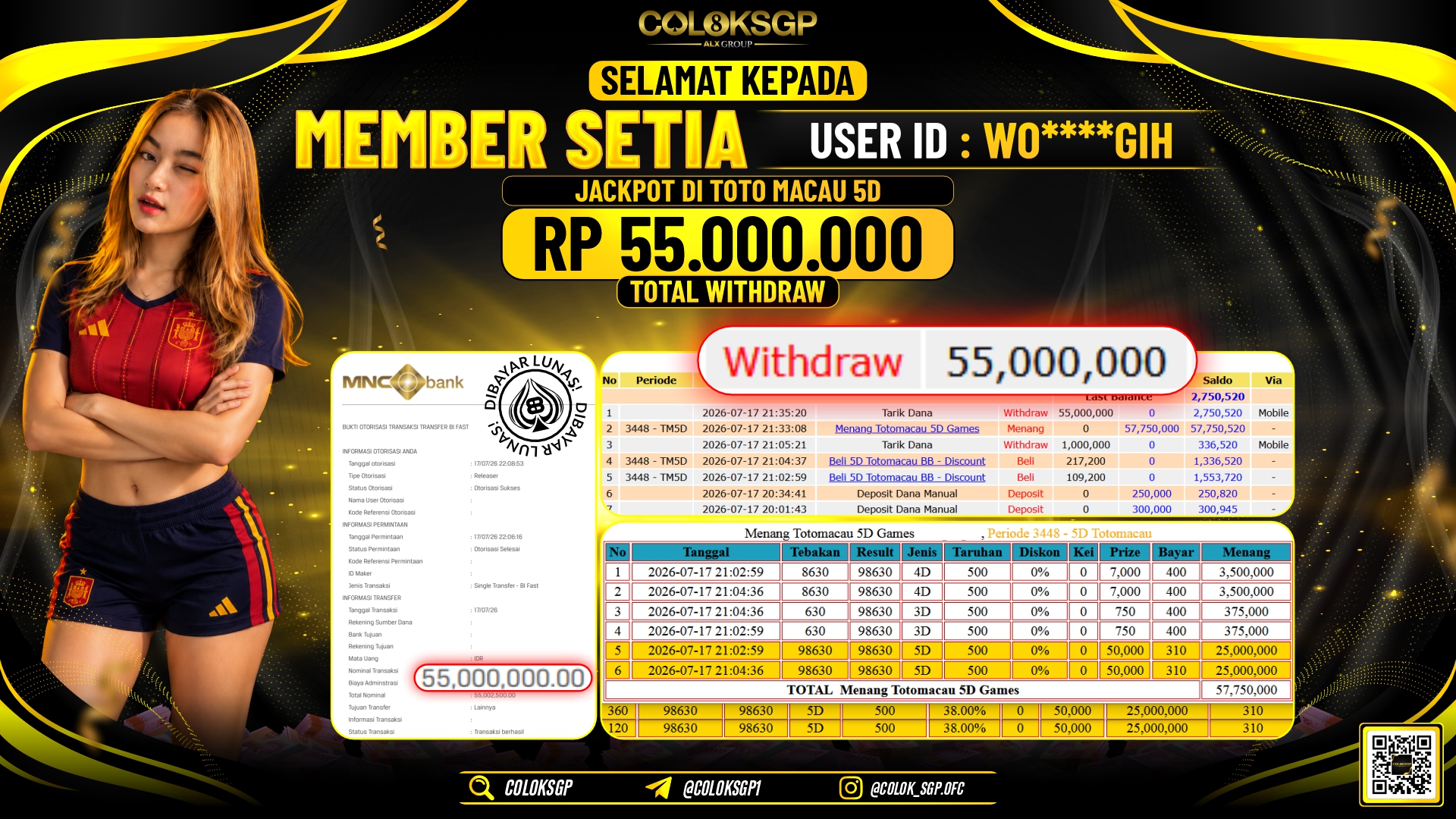 COLOKSGP JACKPOT POLLS - TOTO MACAU 5D RP55.000.000,- LUNAS