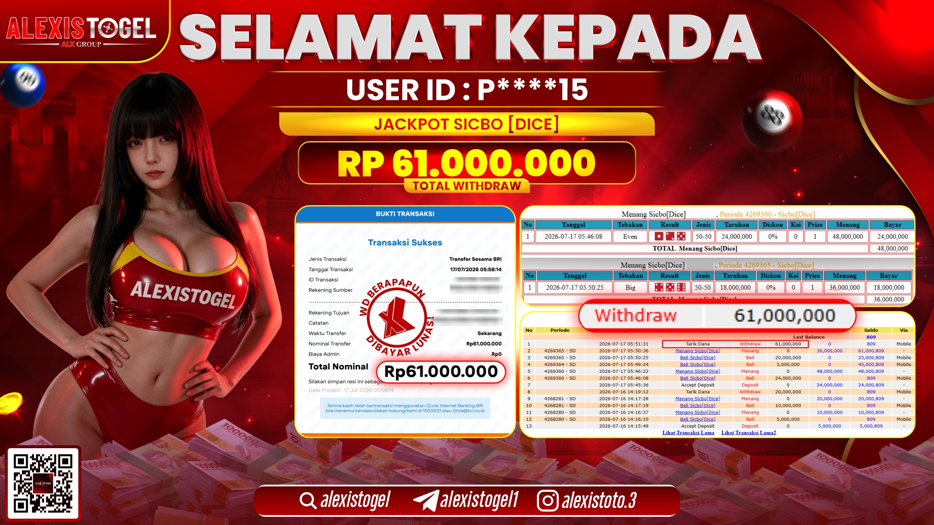 ALEXISTOGEL JACKPOT DI SICBO DICE RP.61.000.000,- LUNAS
