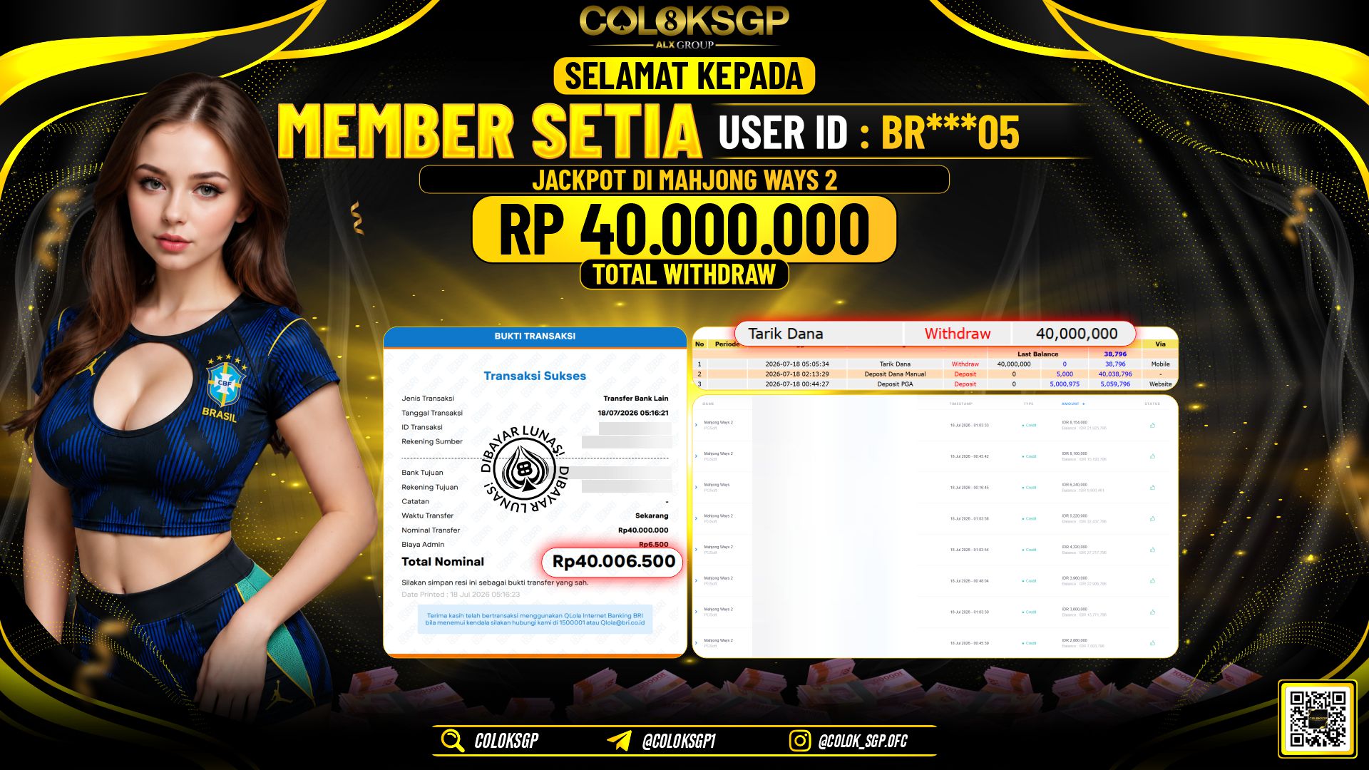 COLOKSGP JACKPOT PGSOFT - MAHJONG WAYS 2 RP40.000.000,- LUNAS