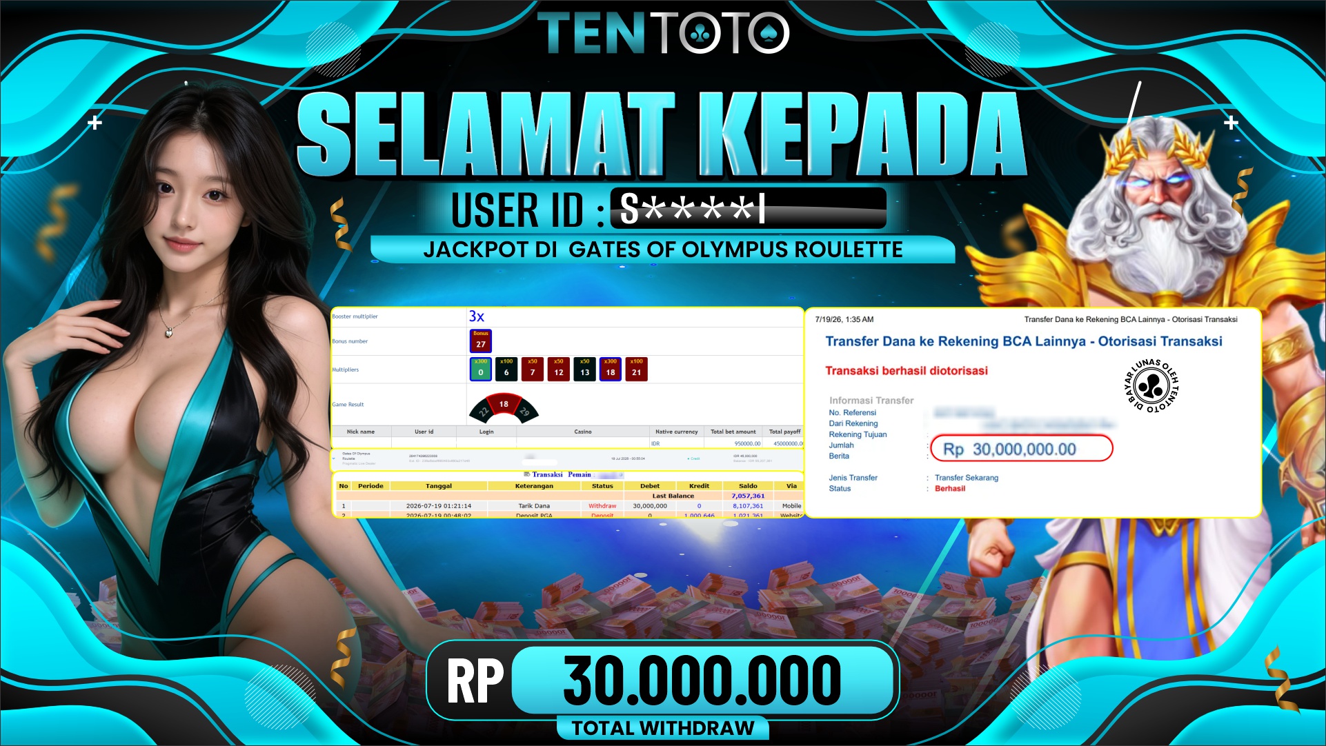 TENTOTO Gates Of Olympus Roulette Rp. 30.000.000,- LUNAS