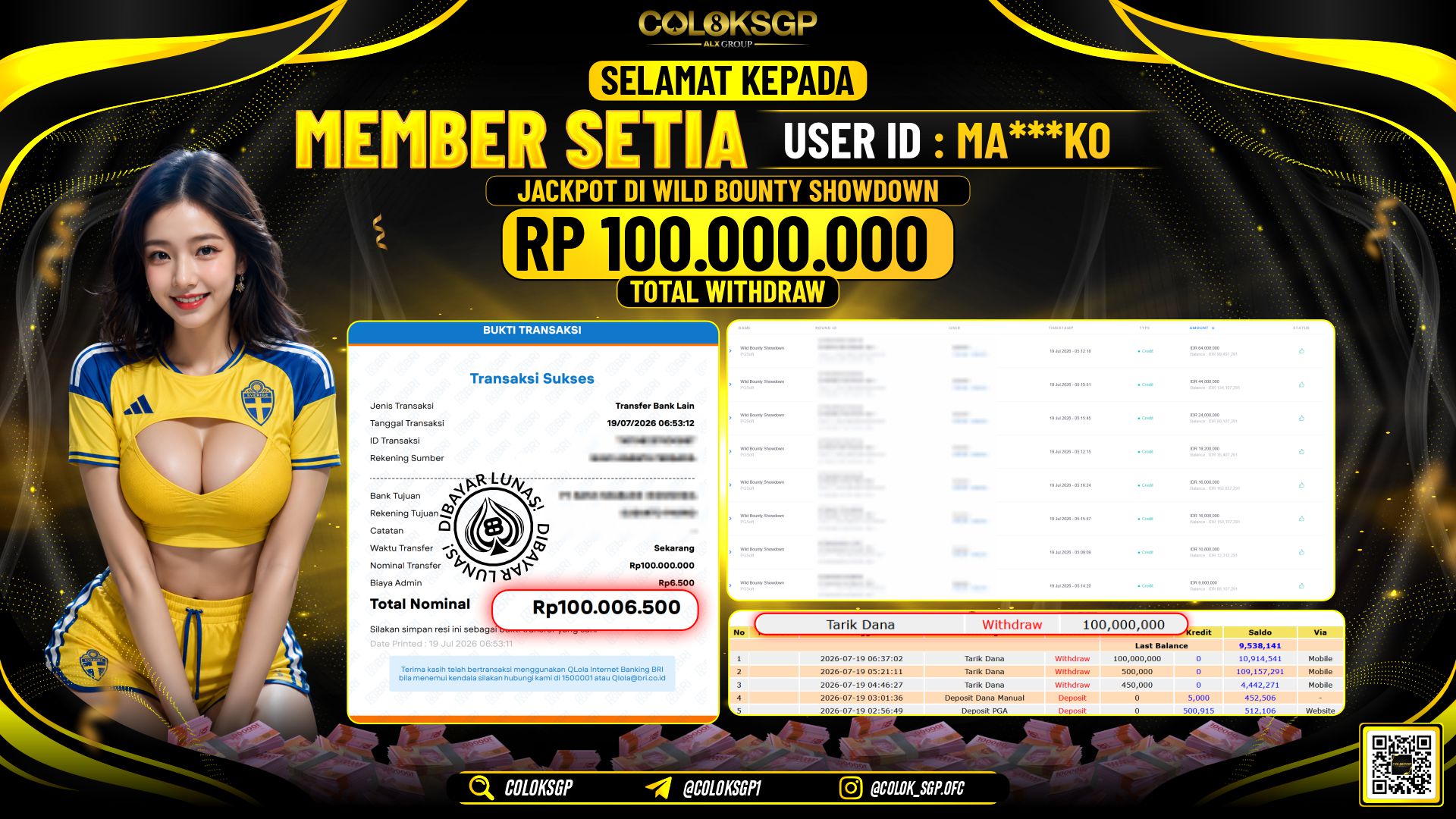 COLOKSGP JACKPOT PGSOFT - WILD BOUNTY SHOWDOWN RP100.000.000,- LUNAS
