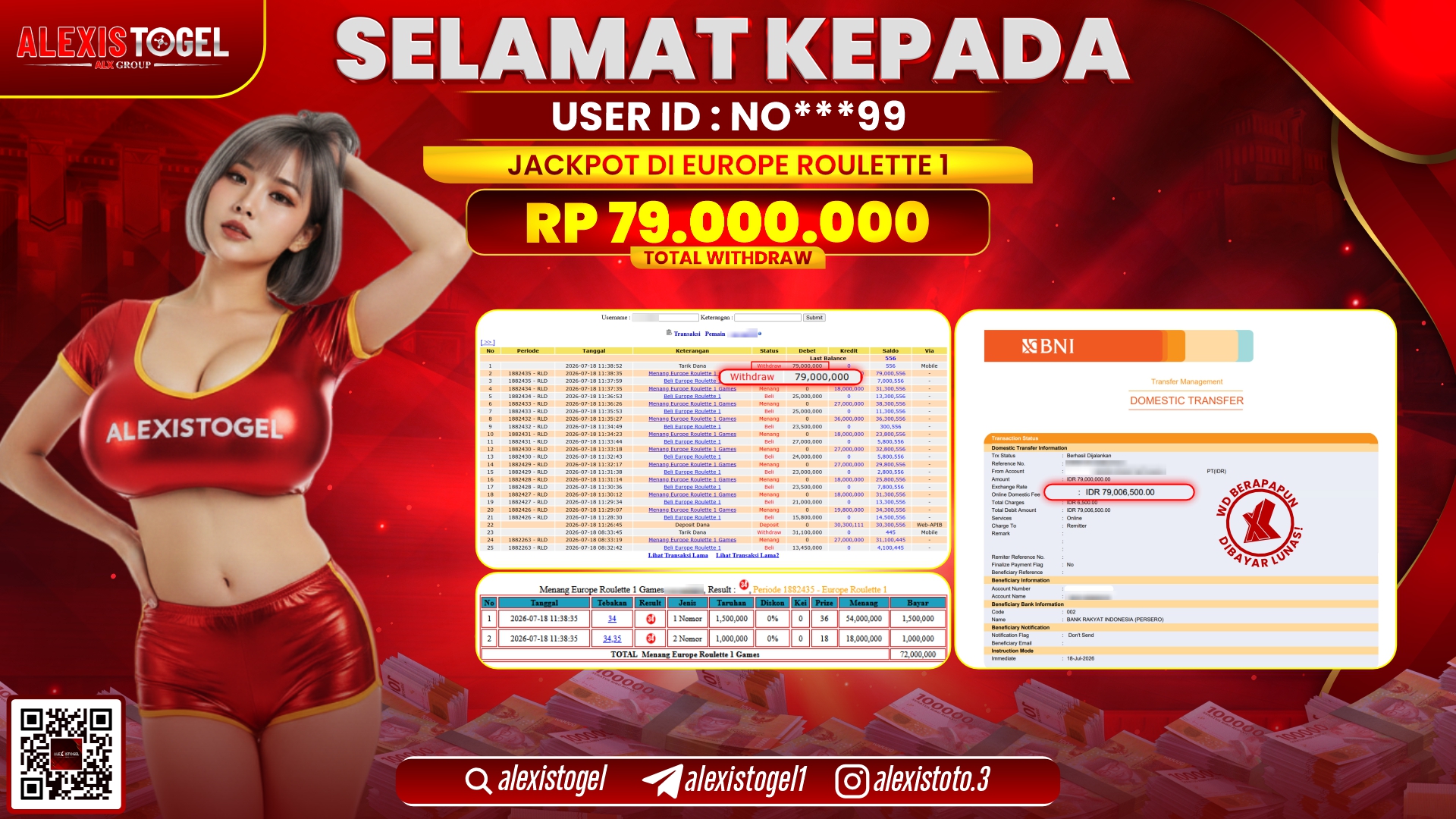 ALEXISTOGEL JACKPOT DI EUROPE ROULETTE 1 RP.79.000.000,- LUNAS