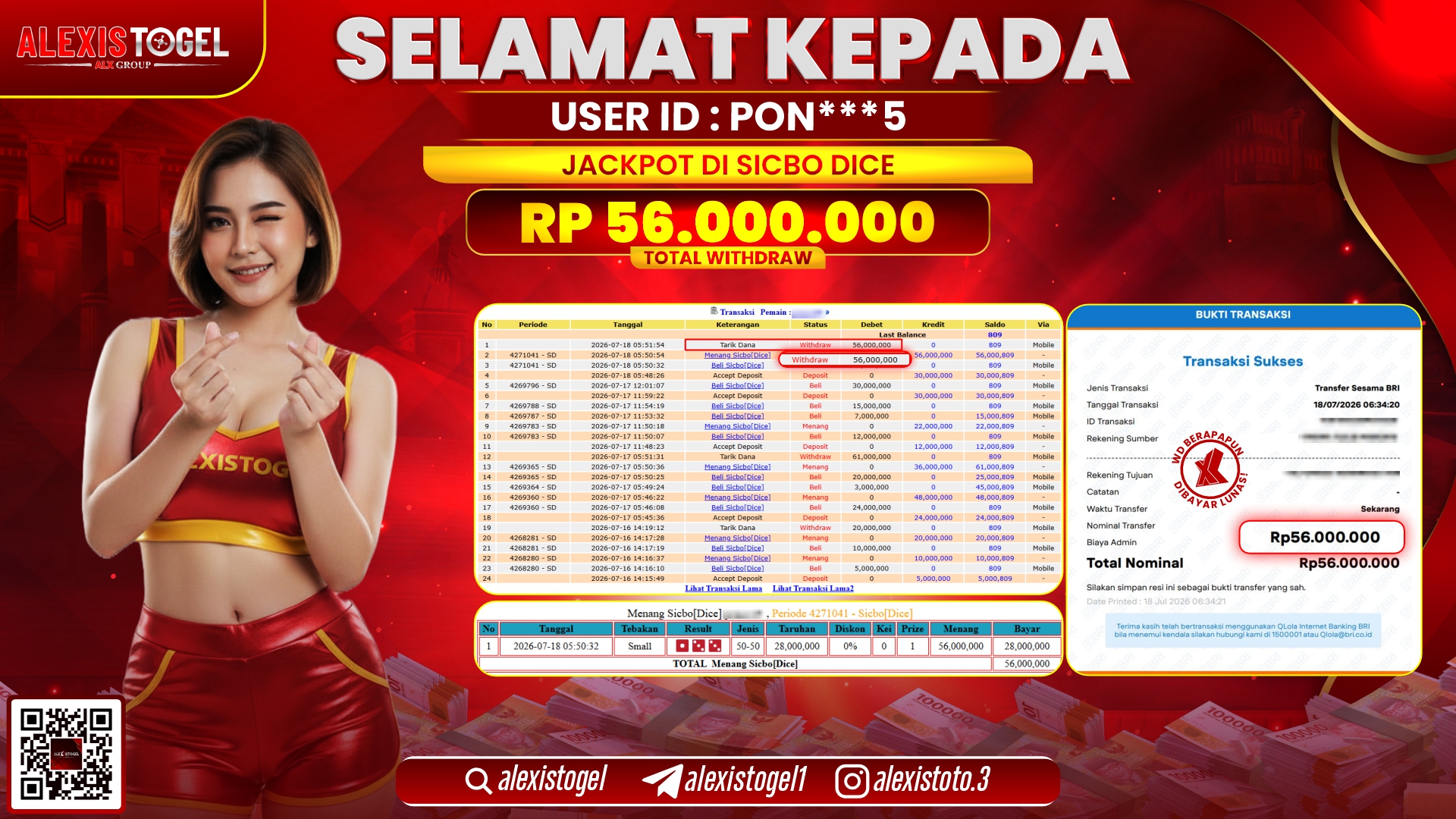 ALEXISTOGEL JACKPOT DI SICBO DICE RP.56.000.000,- LUNAS