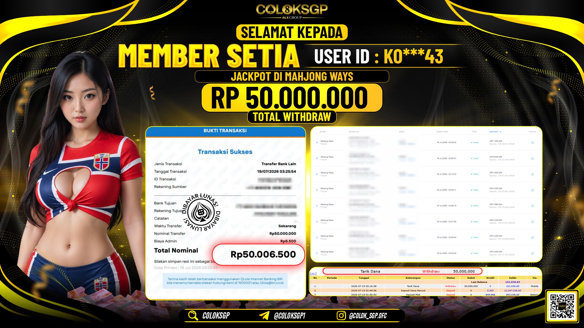 COLOKSGP JACKPOT PGSOFT - MAHJONG WAYS RP50.000.000,- LUNAS