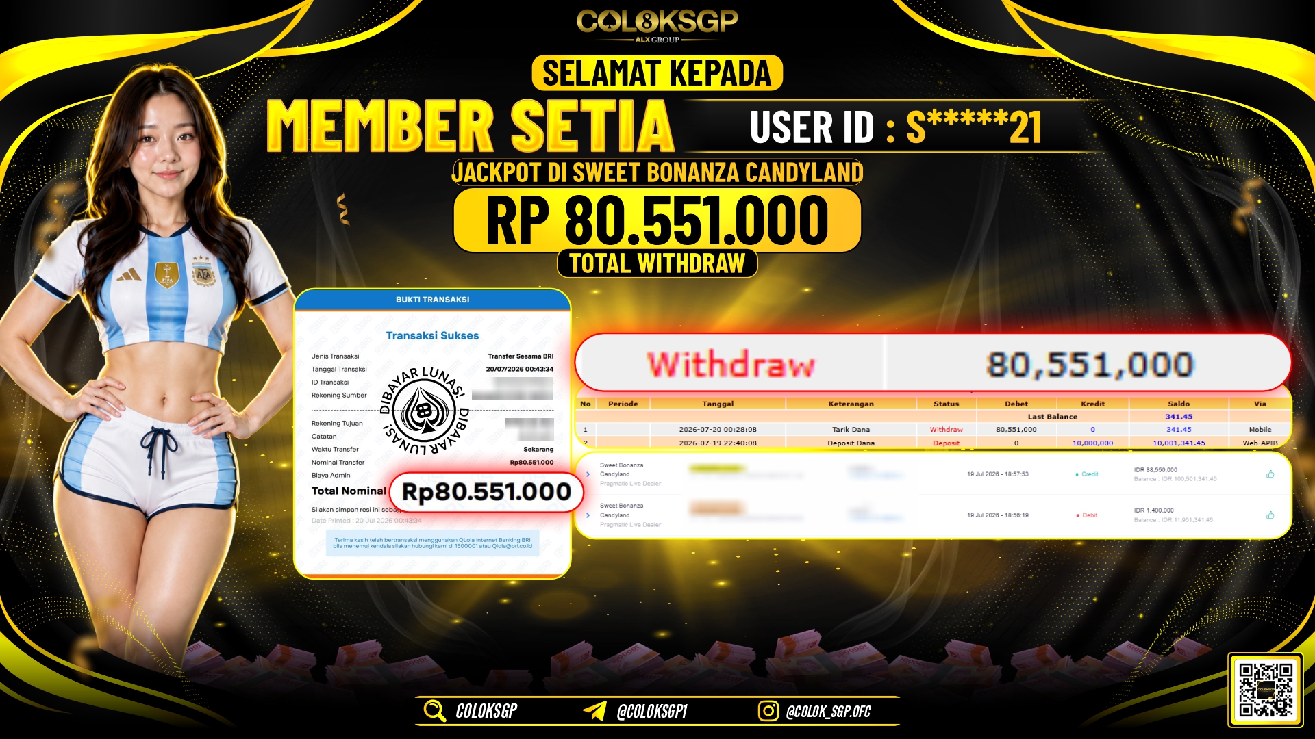 COLOKSGP JACKPOT PRAGMATIC LIVE DEALER - SWEET BONANZA CANDYLAND RP80.551.000,- LUNAS