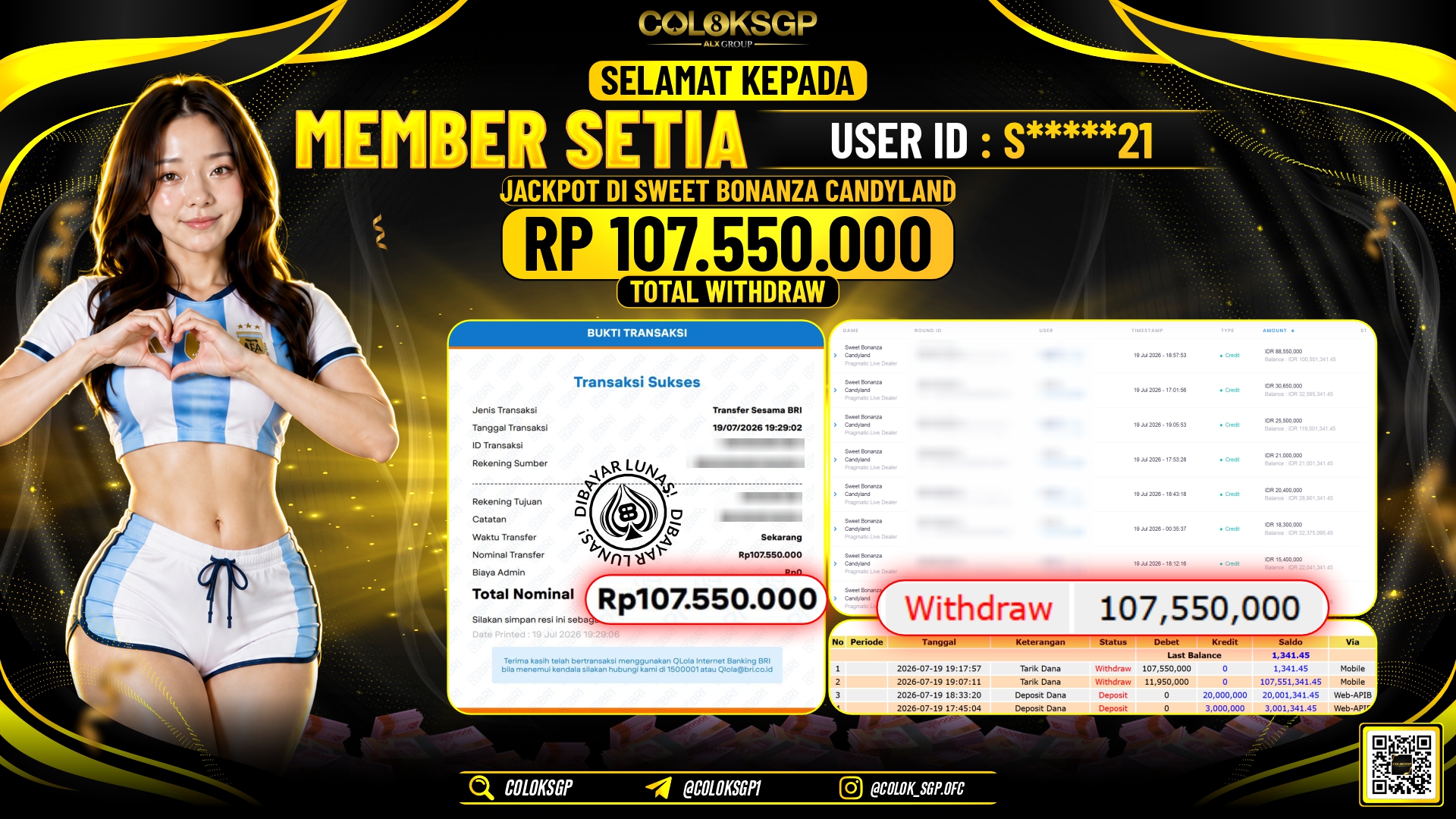COLOKSGP JACKPOT PRAGMATIC LIVE DEALER - SWEET BONANZA CANDYLAND RP107.550.000,- LUNAS