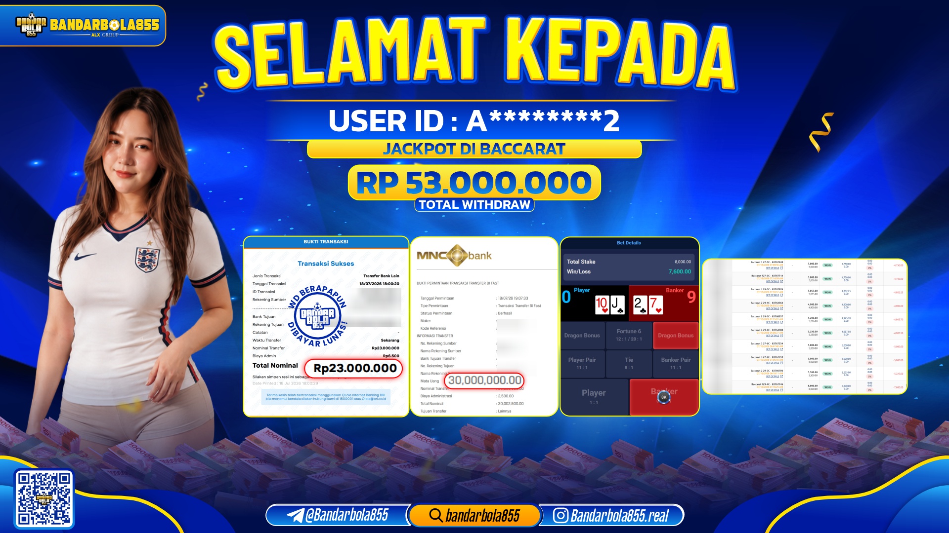 JACKPOT BANDARBOLA855 DI BACARRAT Rp53.000.000, - LUNAS🎖